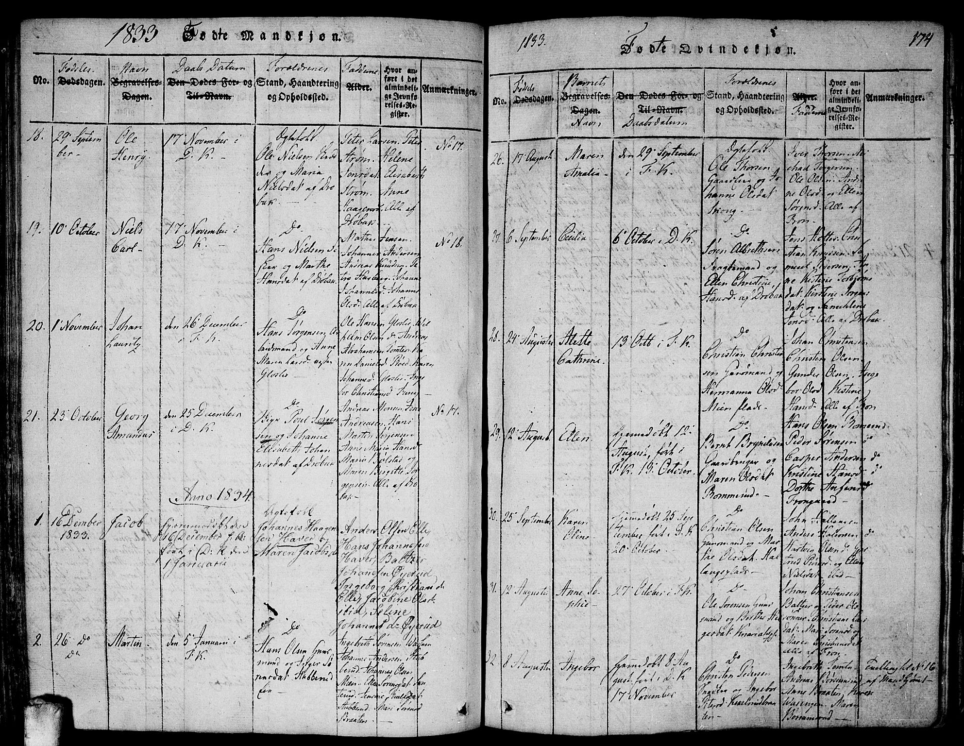Drøbak prestekontor Kirkebøker, SAO/A-10142a/F/Fa/L0001: Parish register (official) no. I 1, 1816-1842, p. 174