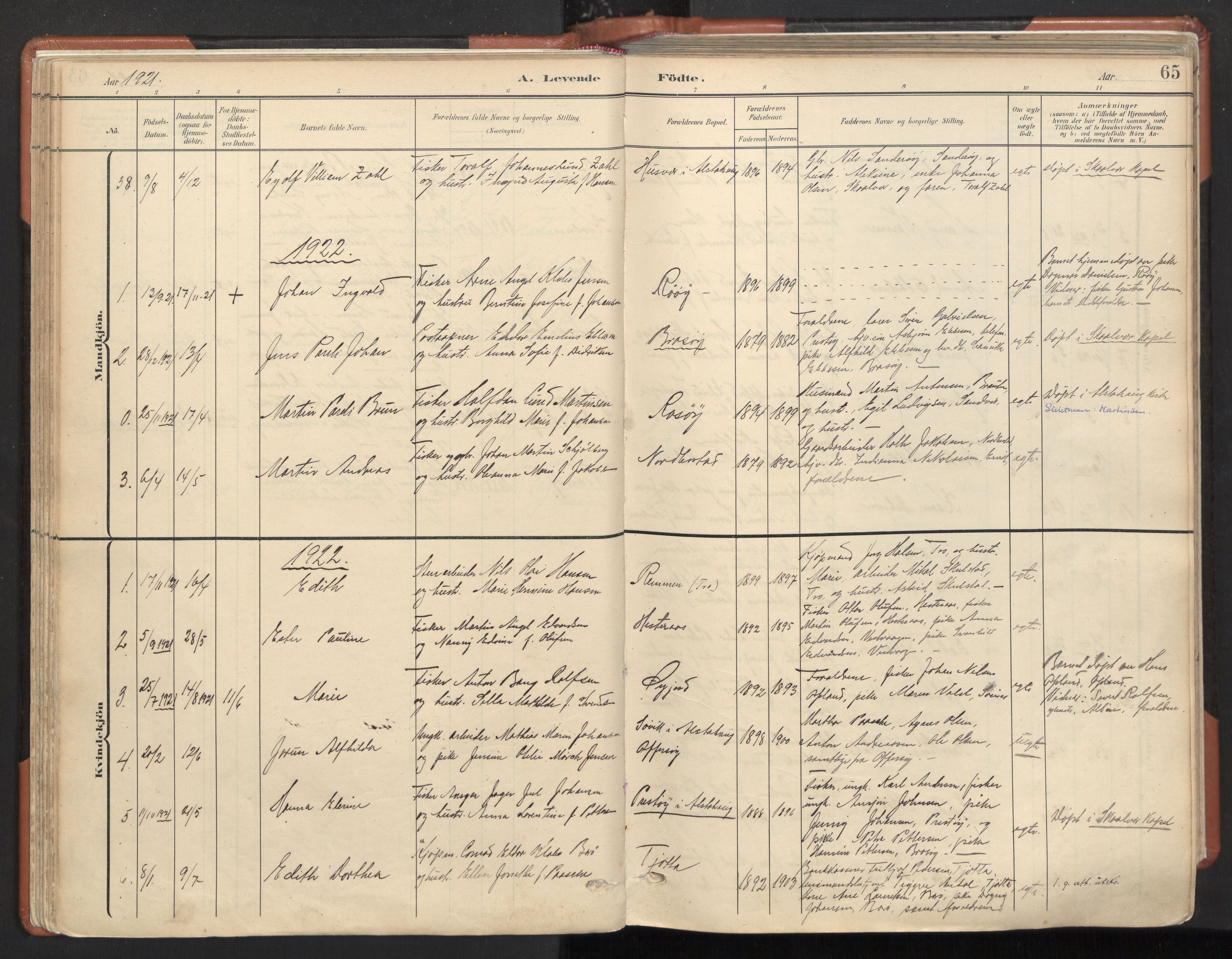 Ministerialprotokoller, klokkerbøker og fødselsregistre - Nordland, AV/SAT-A-1459/817/L0265: Parish register (official) no. 817A05, 1908-1944, p. 65