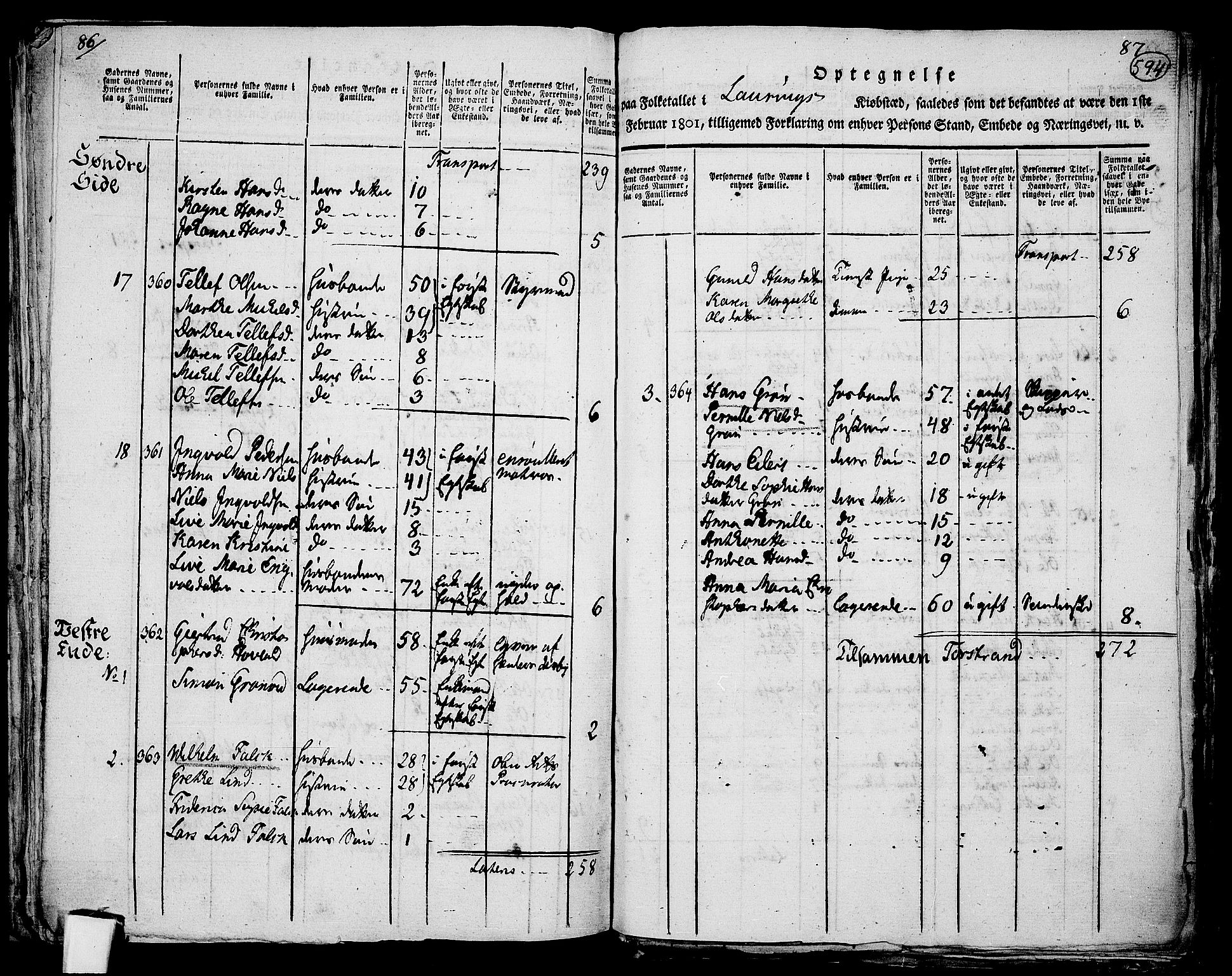 RA, 1801 census for 0707P Larvik, 1801, p. 593b-594a