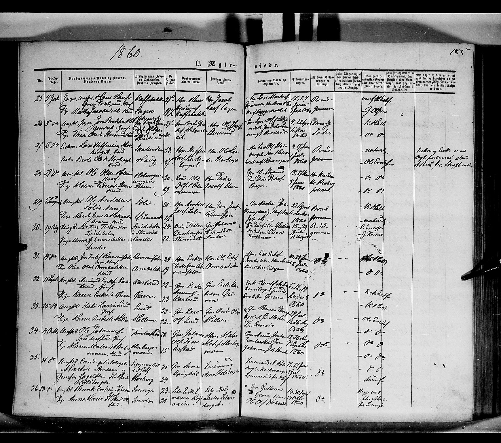 Grue prestekontor, SAH/PREST-036/H/Ha/Haa/L0009: Parish register (official) no. 9, 1859-1863, p. 185