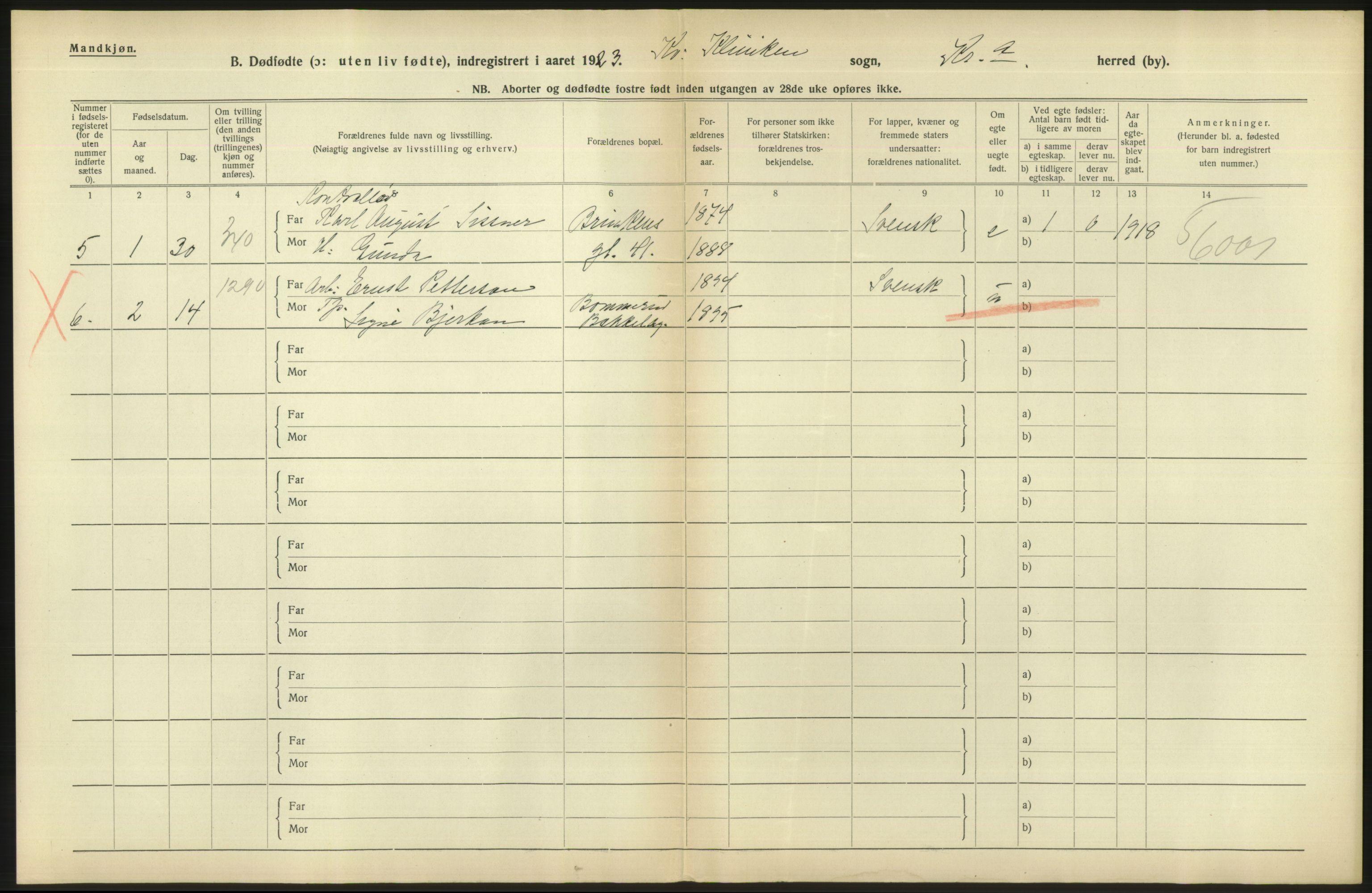 Statistisk sentralbyrå, Sosiodemografiske emner, Befolkning, AV/RA-S-2228/D/Df/Dfc/Dfcc/L0010: Kristiania: Døde, dødfødte, 1923, p. 38