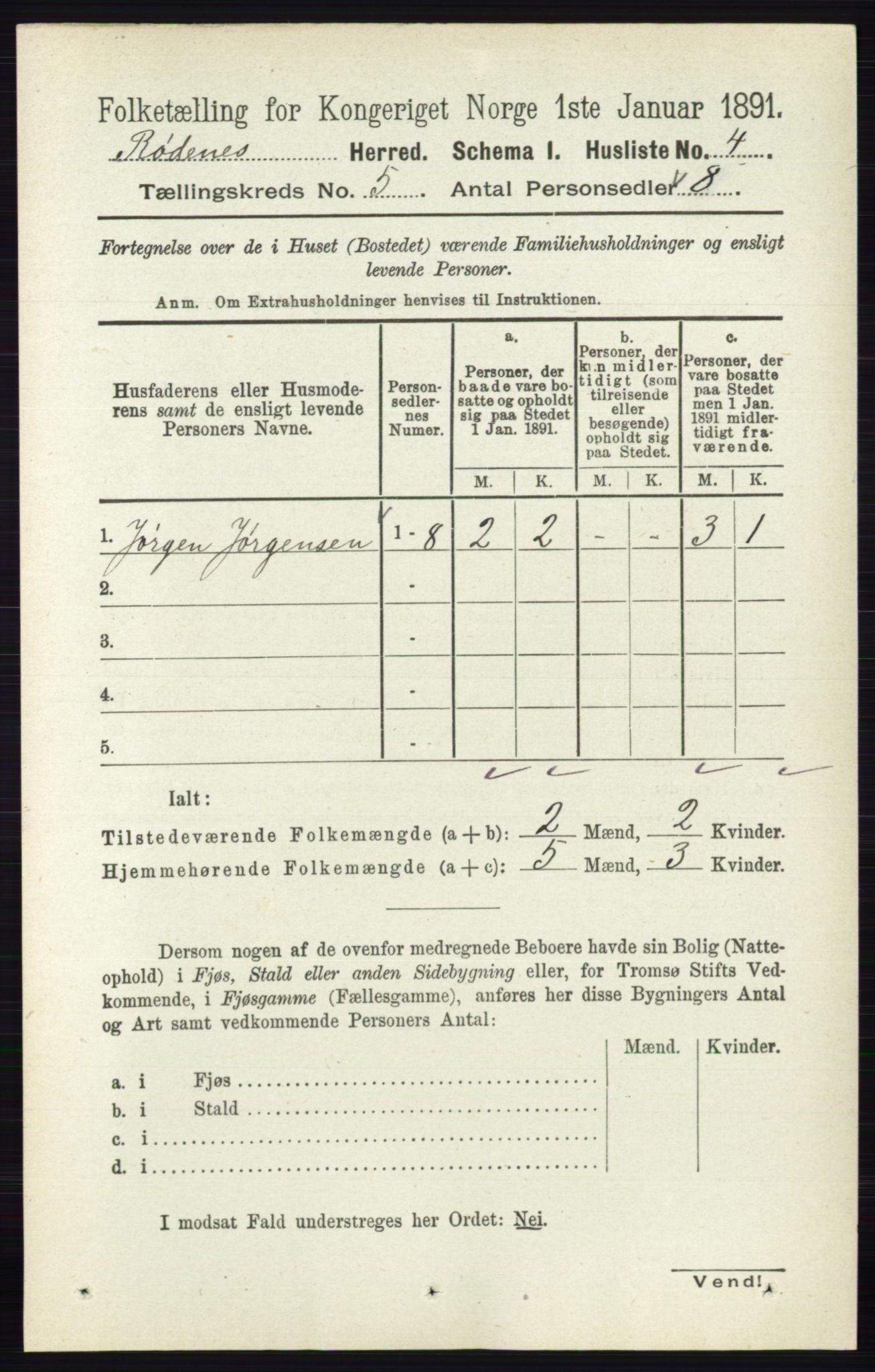 RA, 1891 census for 0120 Rødenes, 1891, p. 2045