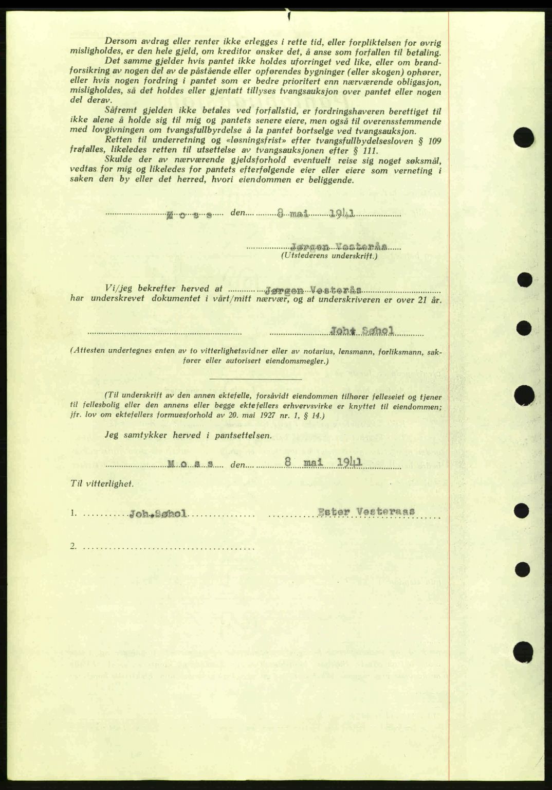 Moss sorenskriveri, SAO/A-10168: Mortgage book no. B10, 1940-1941, Diary no: : 887/1941