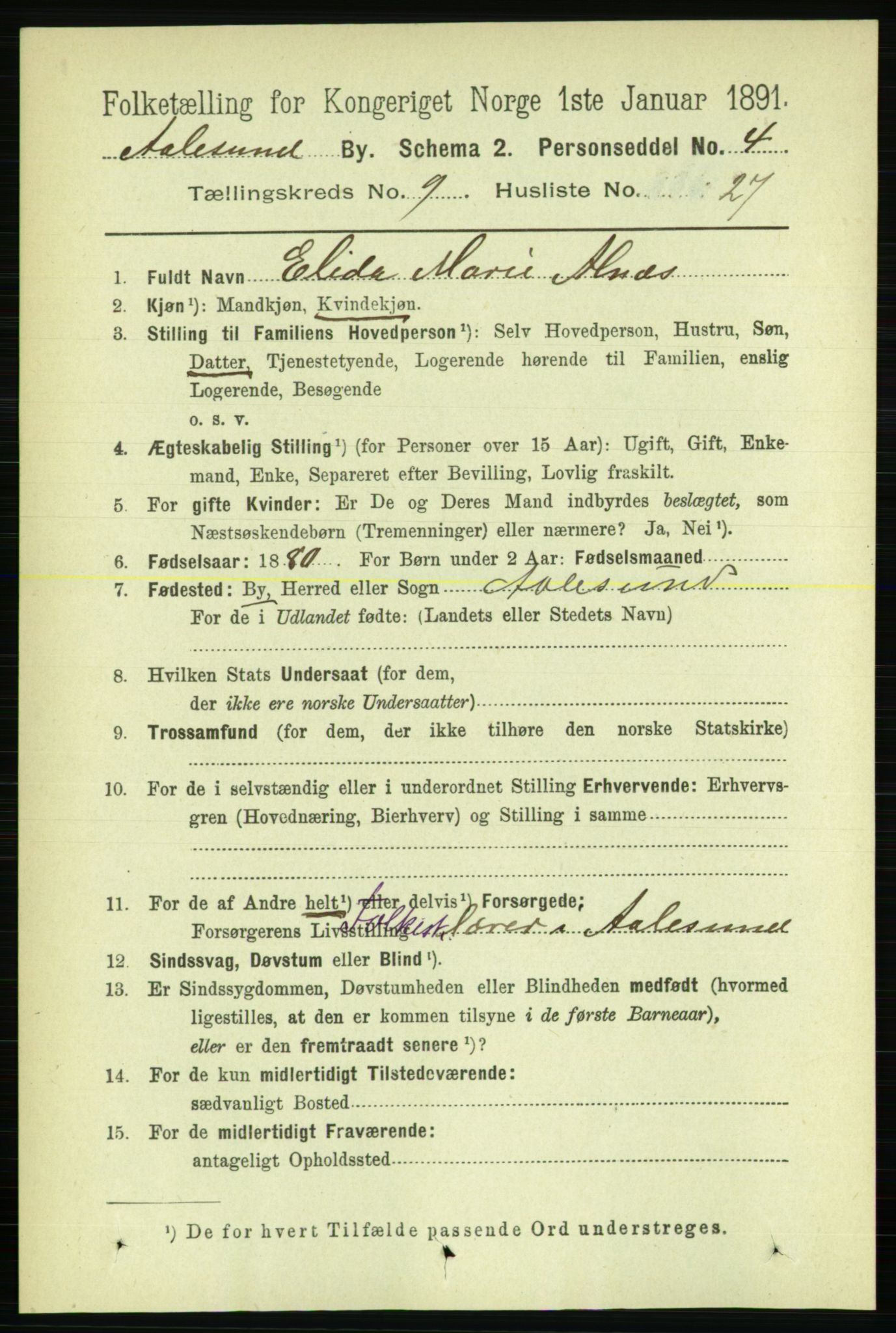 RA, 1891 census for 1501 Ålesund, 1891, p. 6611