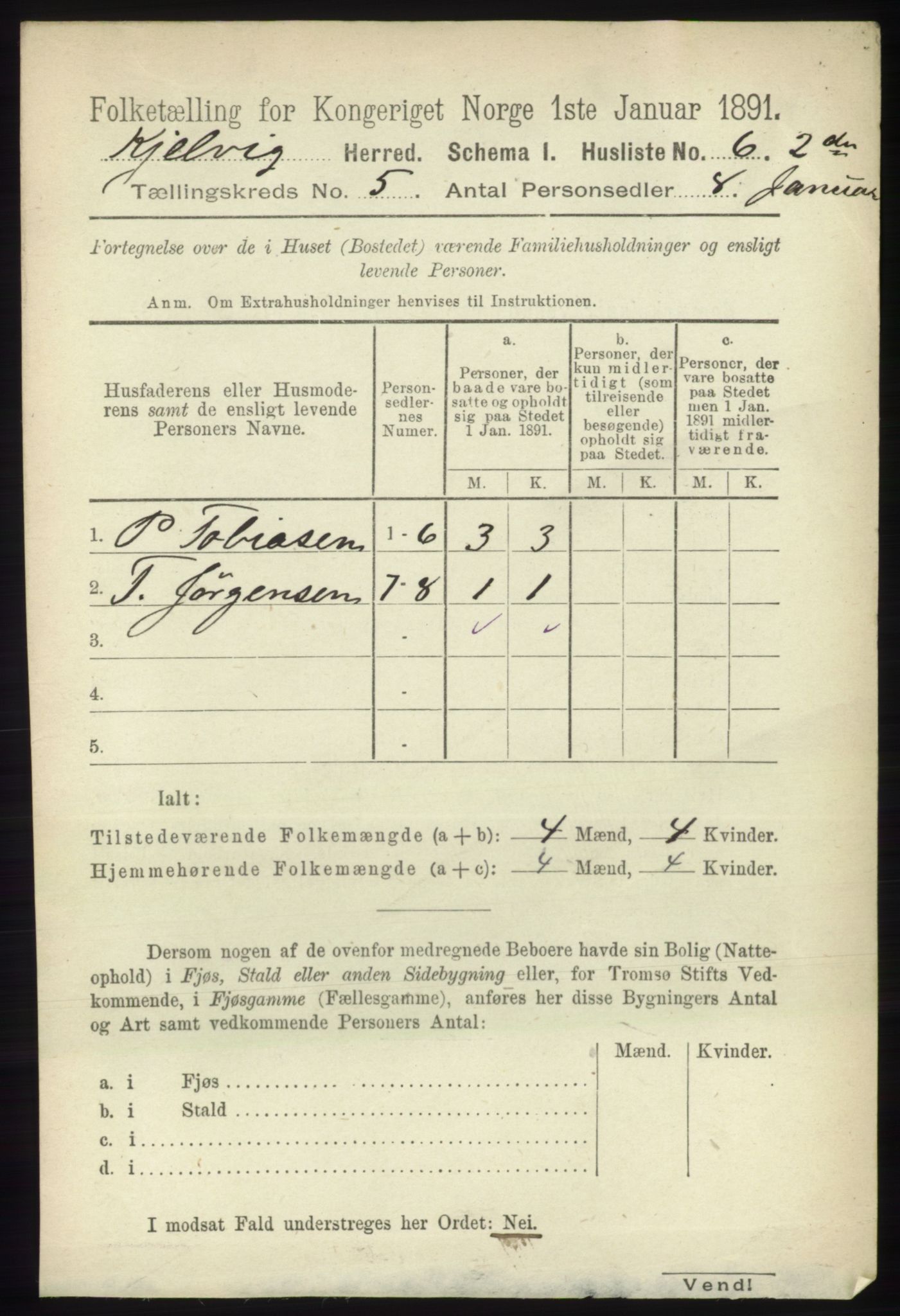 RA, 1891 census for 2019 Kjelvik, 1891, p. 544