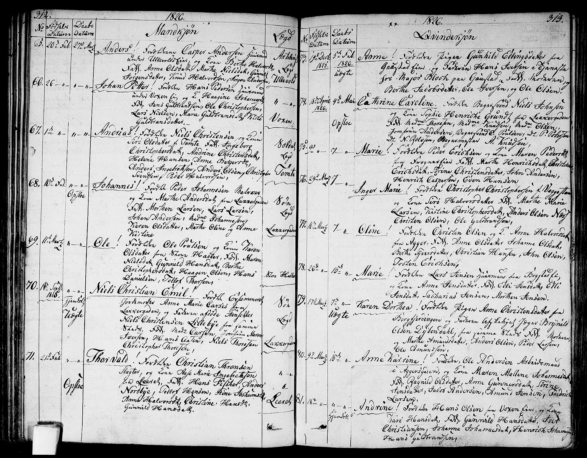 Aker prestekontor kirkebøker, SAO/A-10861/G/L0004: Parish register (copy) no. 4, 1819-1829, p. 312-313