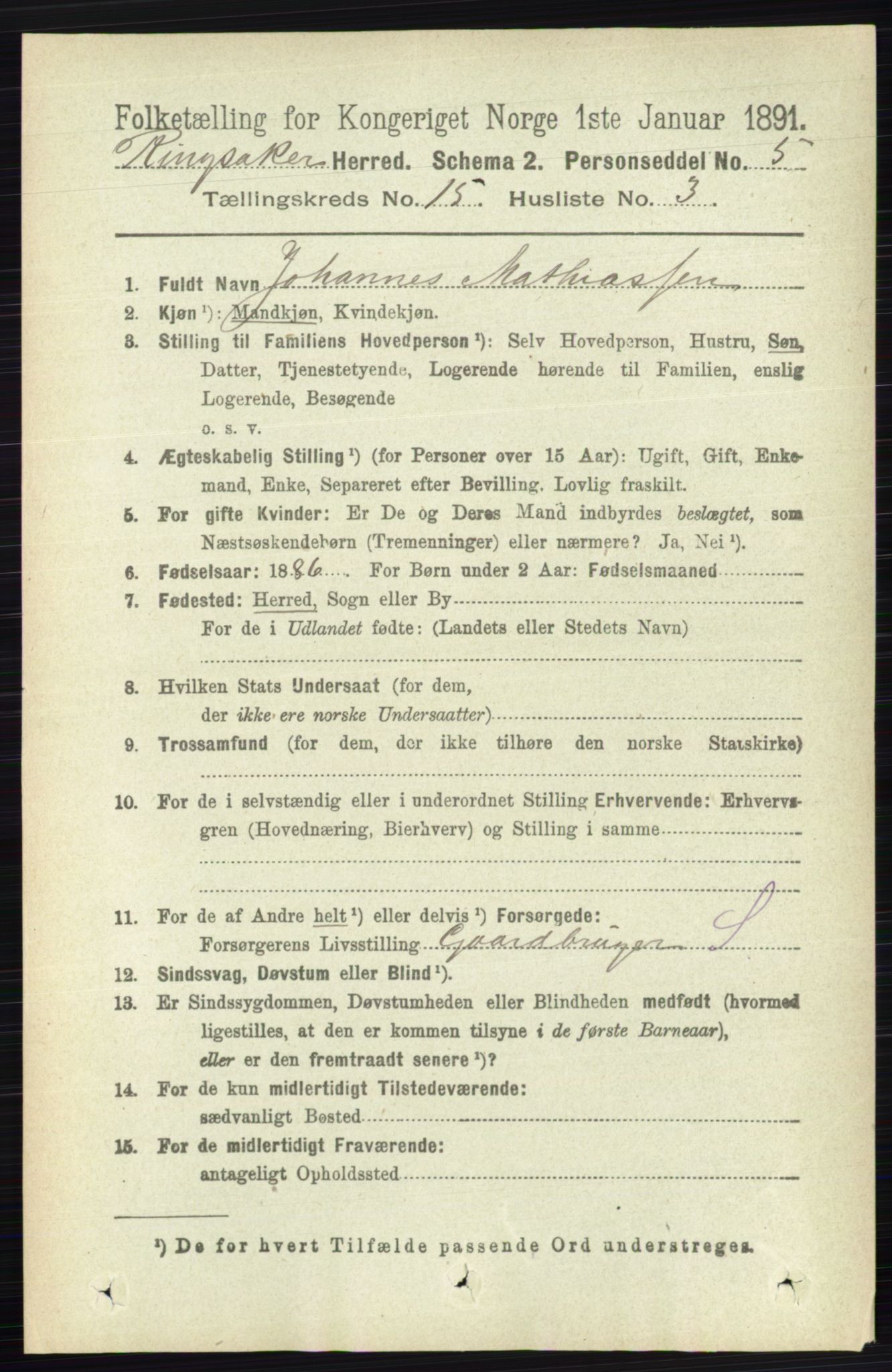 RA, 1891 census for 0412 Ringsaker, 1891, p. 8500