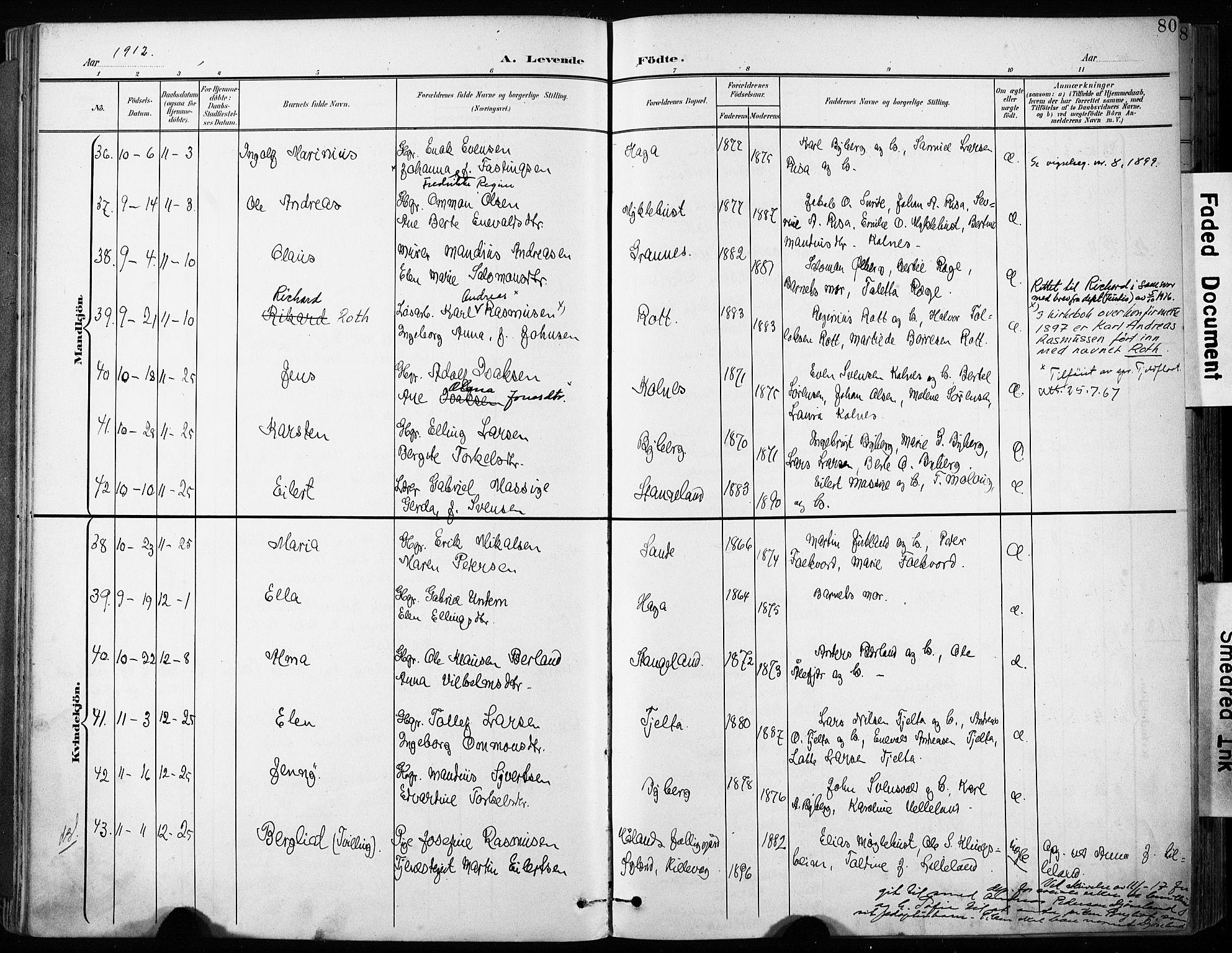 Håland sokneprestkontor, AV/SAST-A-101802/001/30BA/L0013: Parish register (official) no. A 12, 1901-1913, p. 80