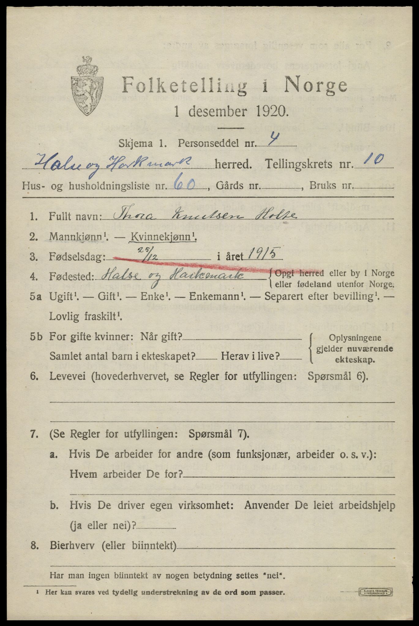 SAK, 1920 census for Halse og Harkmark, 1920, p. 6163