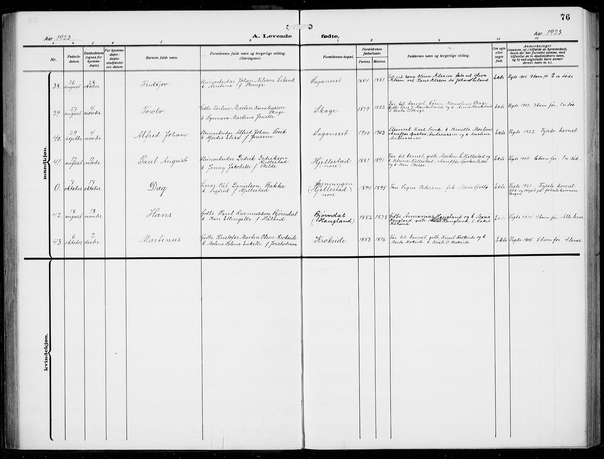 Fana Sokneprestembete, AV/SAB-A-75101/H/Hab/Haba/L0005: Parish register (copy) no. A 5, 1911-1932, p. 76