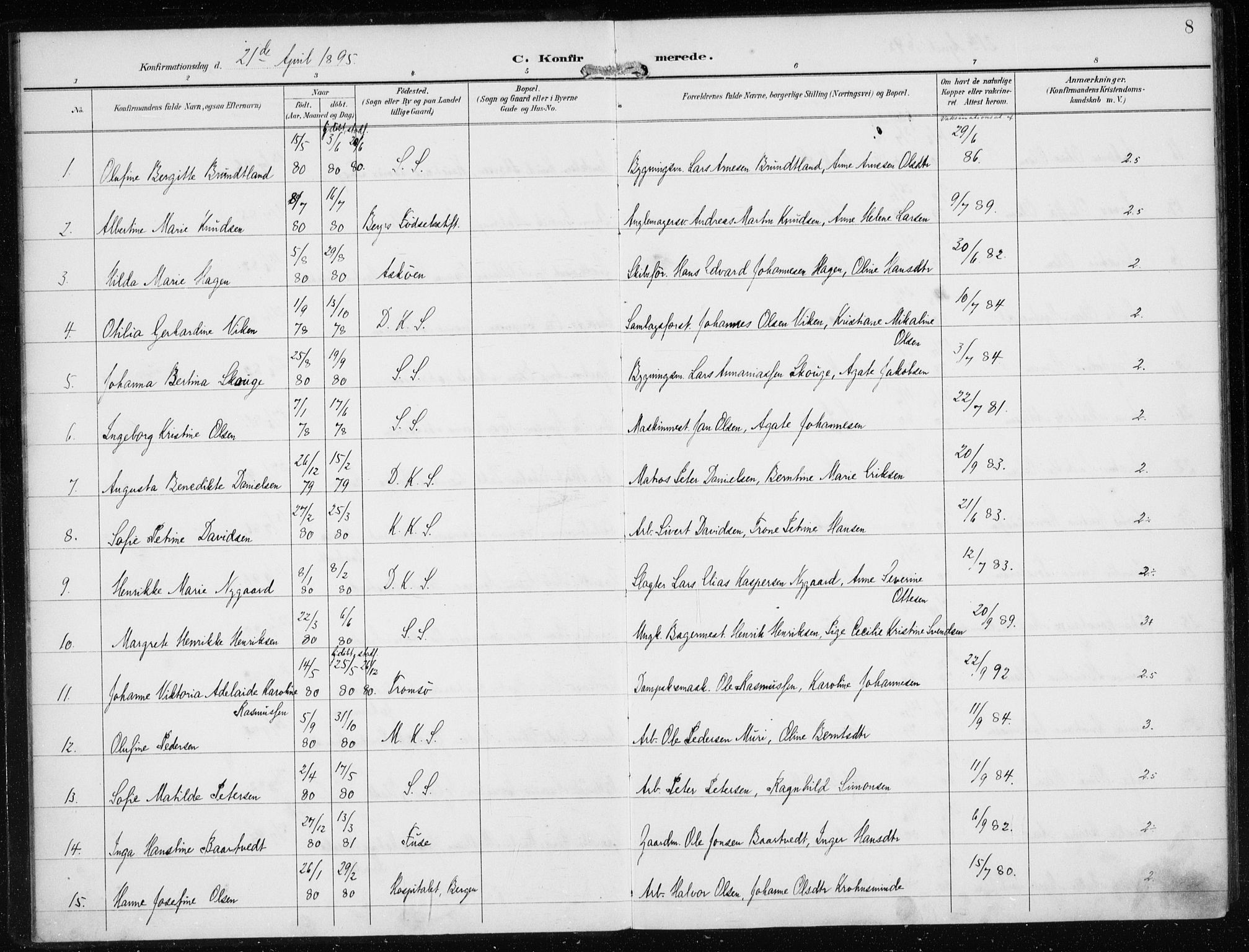 Sandviken Sokneprestembete, AV/SAB-A-77601/H/Ha/L0010: Parish register (official) no. C 1, 1895-1905, p. 8