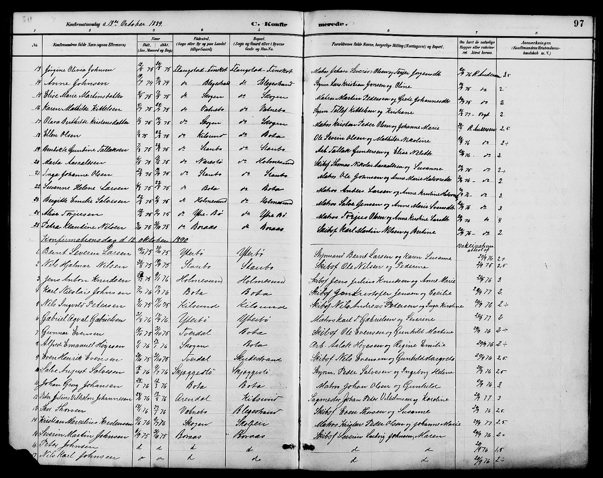 Dypvåg sokneprestkontor, SAK/1111-0007/F/Fb/Fbb/L0004: Parish register (copy) no. B 4, 1887-1905, p. 97