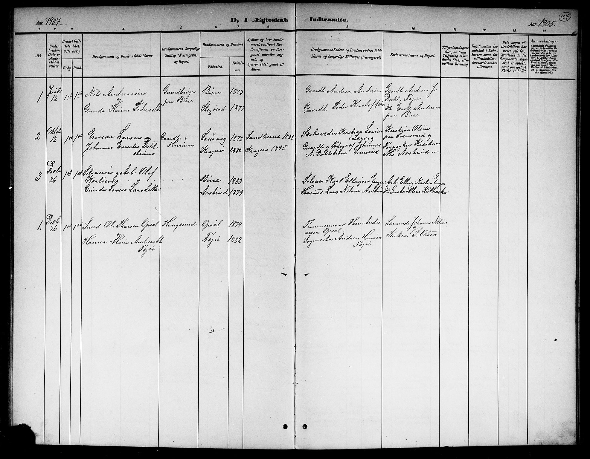 Hole kirkebøker, SAKO/A-228/G/Gb/L0004: Parish register (copy) no. II 4, 1901-1916, p. 104