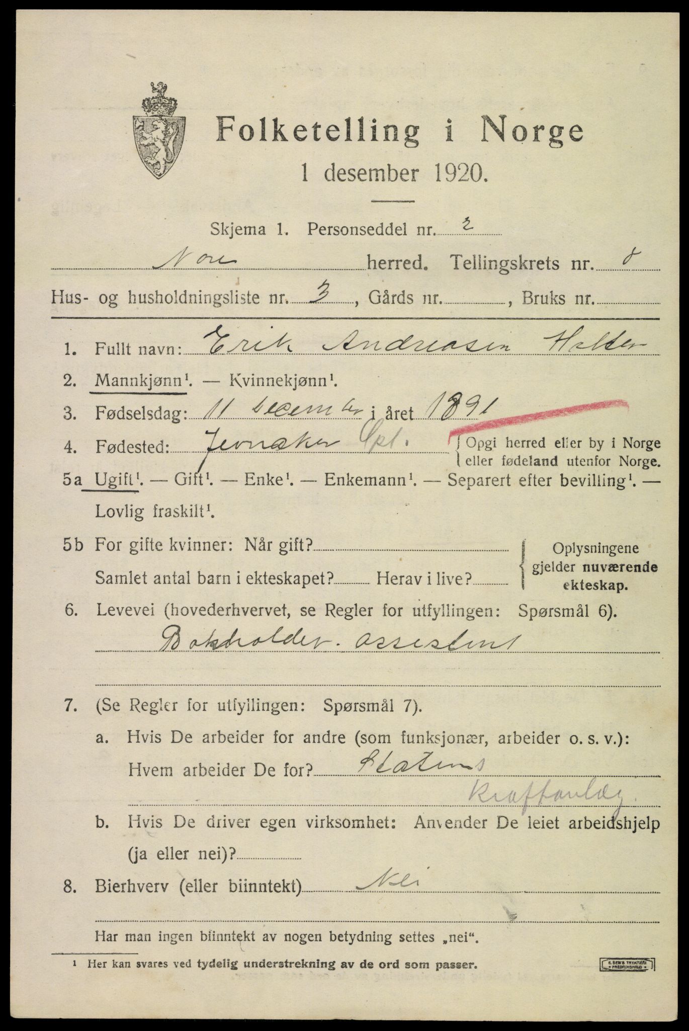 SAKO, 1920 census for Nore, 1920, p. 4020
