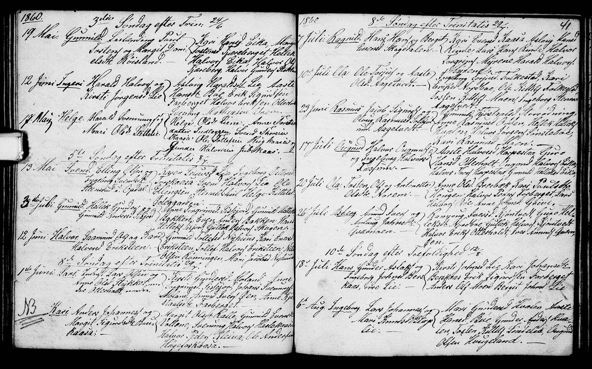 Bø kirkebøker, AV/SAKO-A-257/G/Ga/L0002: Parish register (copy) no. 2, 1853-1866, p. 41