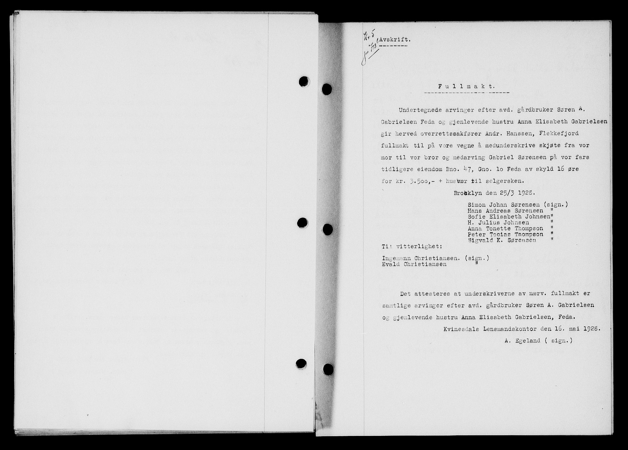 Flekkefjord sorenskriveri, SAK/1221-0001/G/Gb/Gba/L0044: Mortgage book no. 42, 1928-1929, Deed date: 12.06.1928
