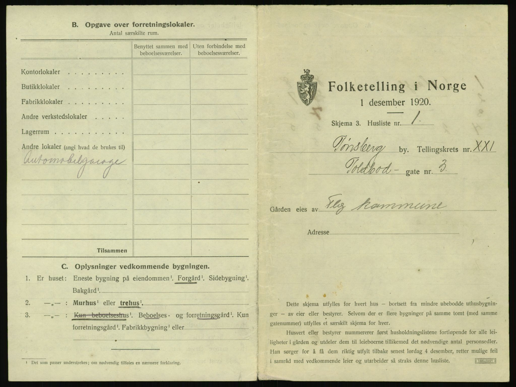 SAKO, 1920 census for Tønsberg, 1920, p. 2101