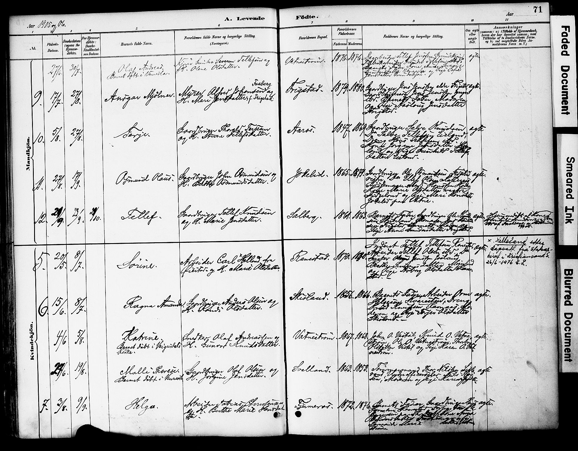 Evje sokneprestkontor, AV/SAK-1111-0008/F/Fa/Fac/L0003: Parish register (official) no. A 3, 1884-1909, p. 71