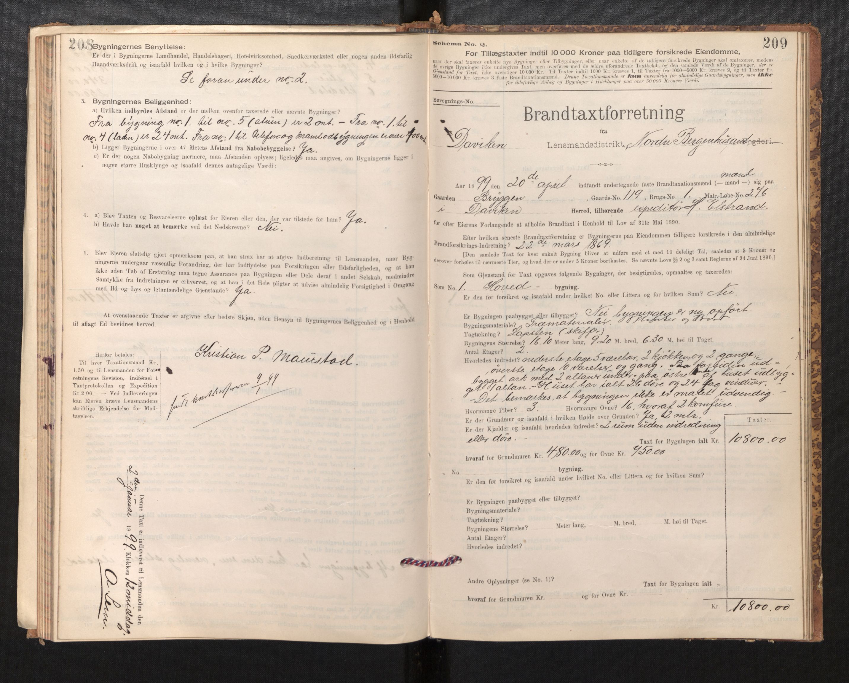 Lensmannen i Davik, SAB/A-26801/0012/L0004: Branntakstprotokoll, skjematakst, 1894-1915, p. 208-209
