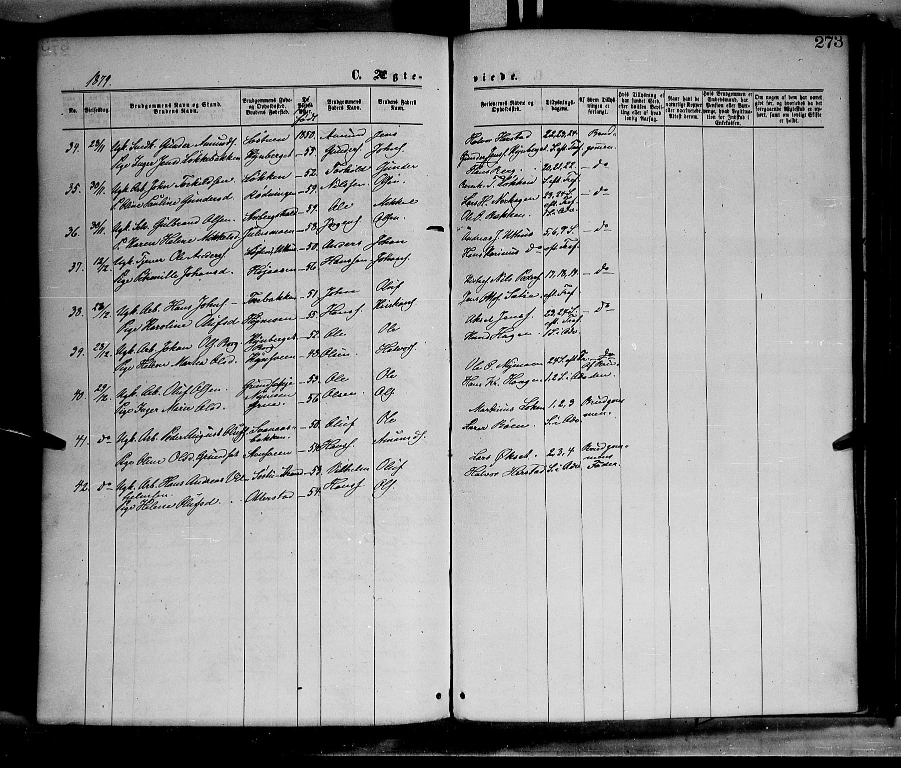 Elverum prestekontor, AV/SAH-PREST-044/H/Ha/Haa/L0011: Parish register (official) no. 11, 1869-1879, p. 273