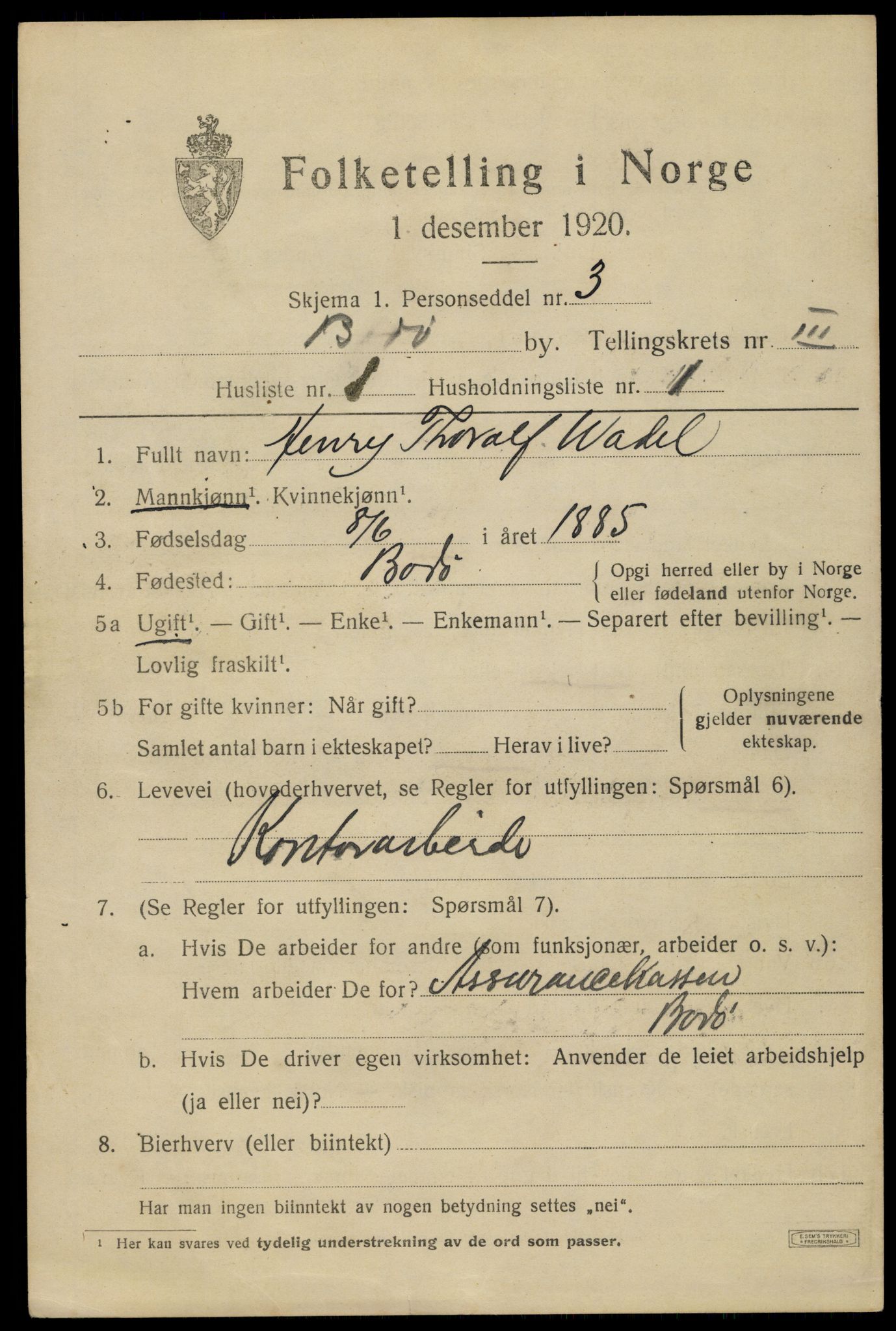 SAT, 1920 census for Bodø, 1920, p. 5677