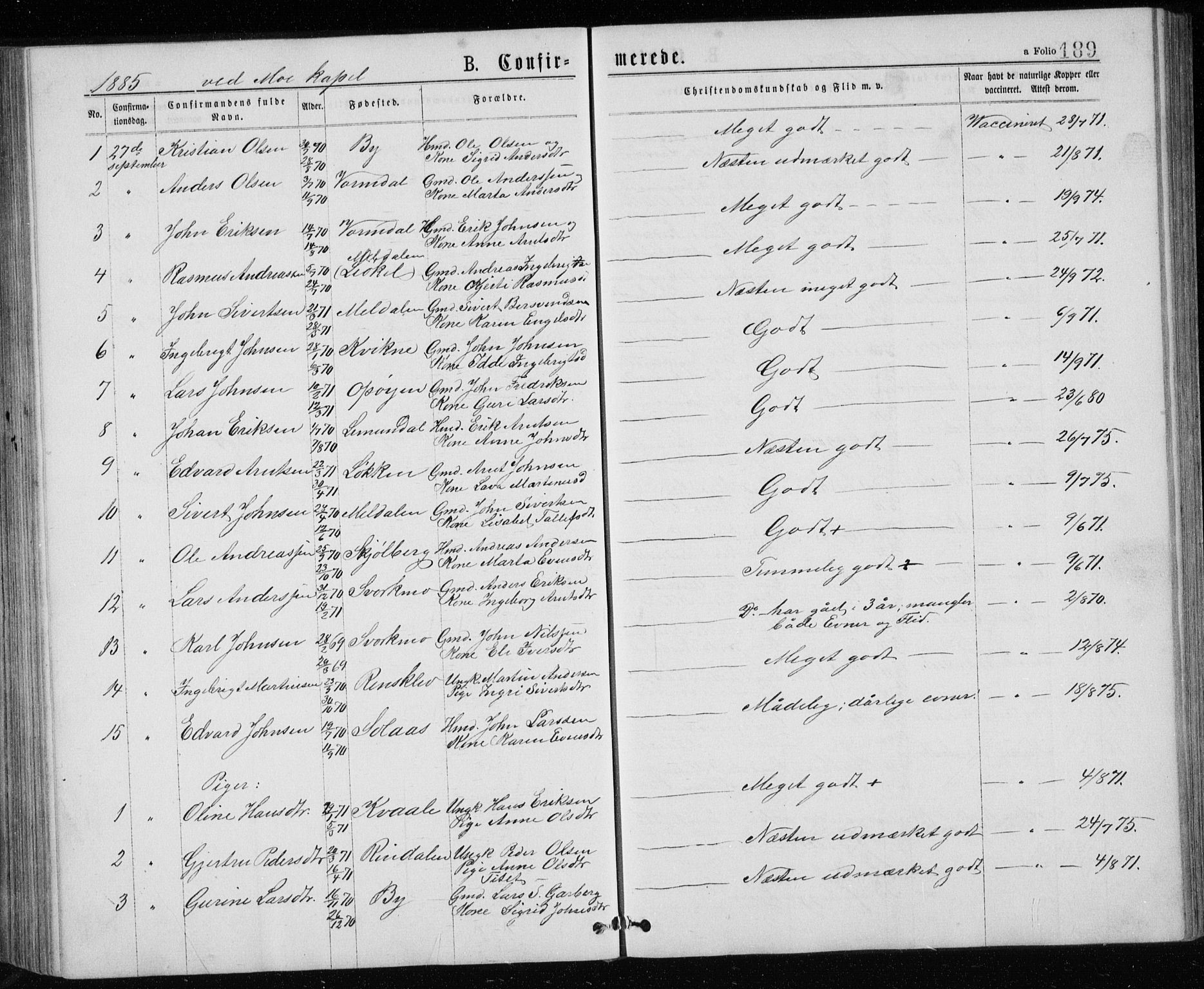 Ministerialprotokoller, klokkerbøker og fødselsregistre - Sør-Trøndelag, SAT/A-1456/671/L0843: Parish register (copy) no. 671C02, 1873-1892, p. 189