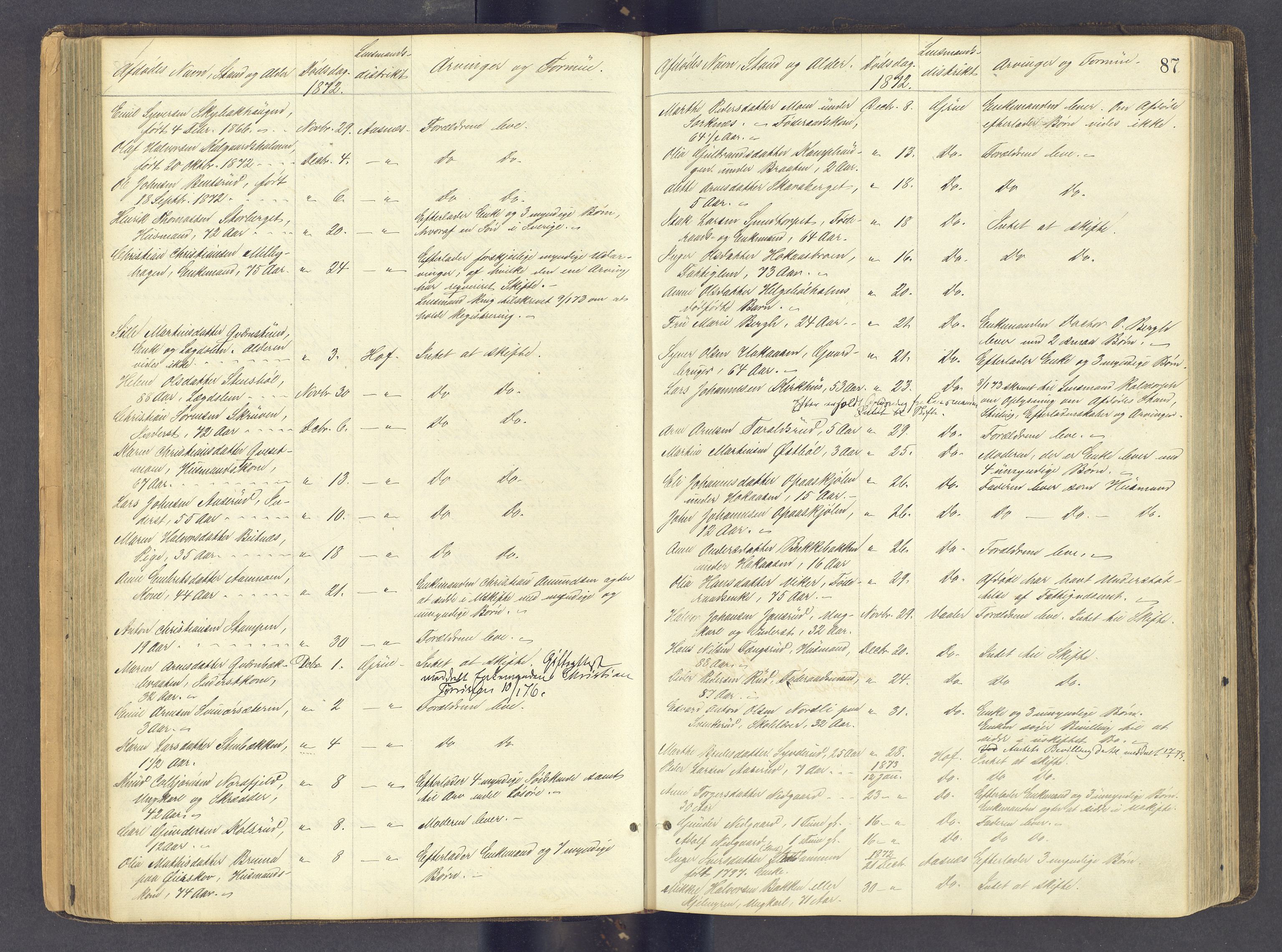 Solør tingrett, SAH/TING-008/J/Jf/L0001: Dødsfallsregister, 1863-1898, p. 86b-87a