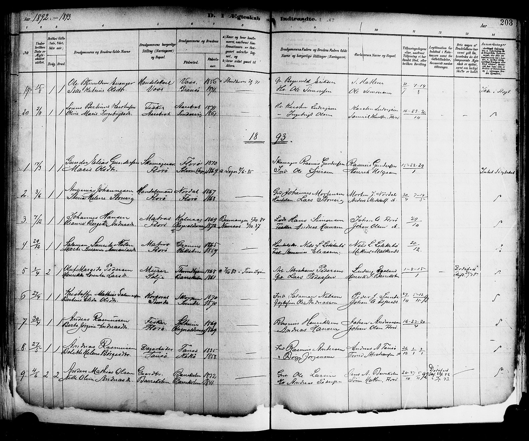 Kinn sokneprestembete, SAB/A-80801/H/Hab/Haba/L0002: Parish register (copy) no. A 2, 1882-1906, p. 203