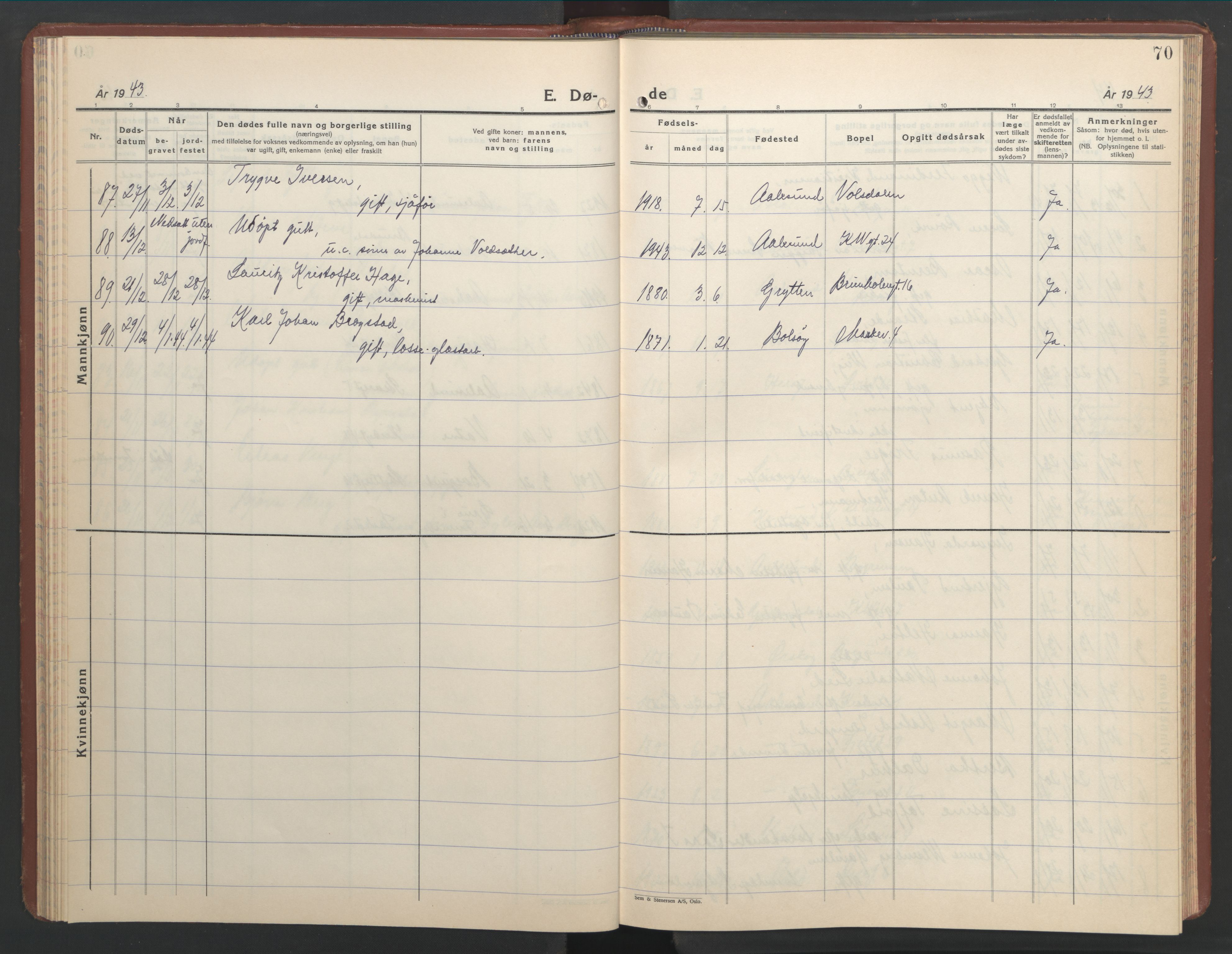 Ministerialprotokoller, klokkerbøker og fødselsregistre - Møre og Romsdal, AV/SAT-A-1454/529/L0478: Parish register (copy) no. 529C15, 1938-1951, p. 70