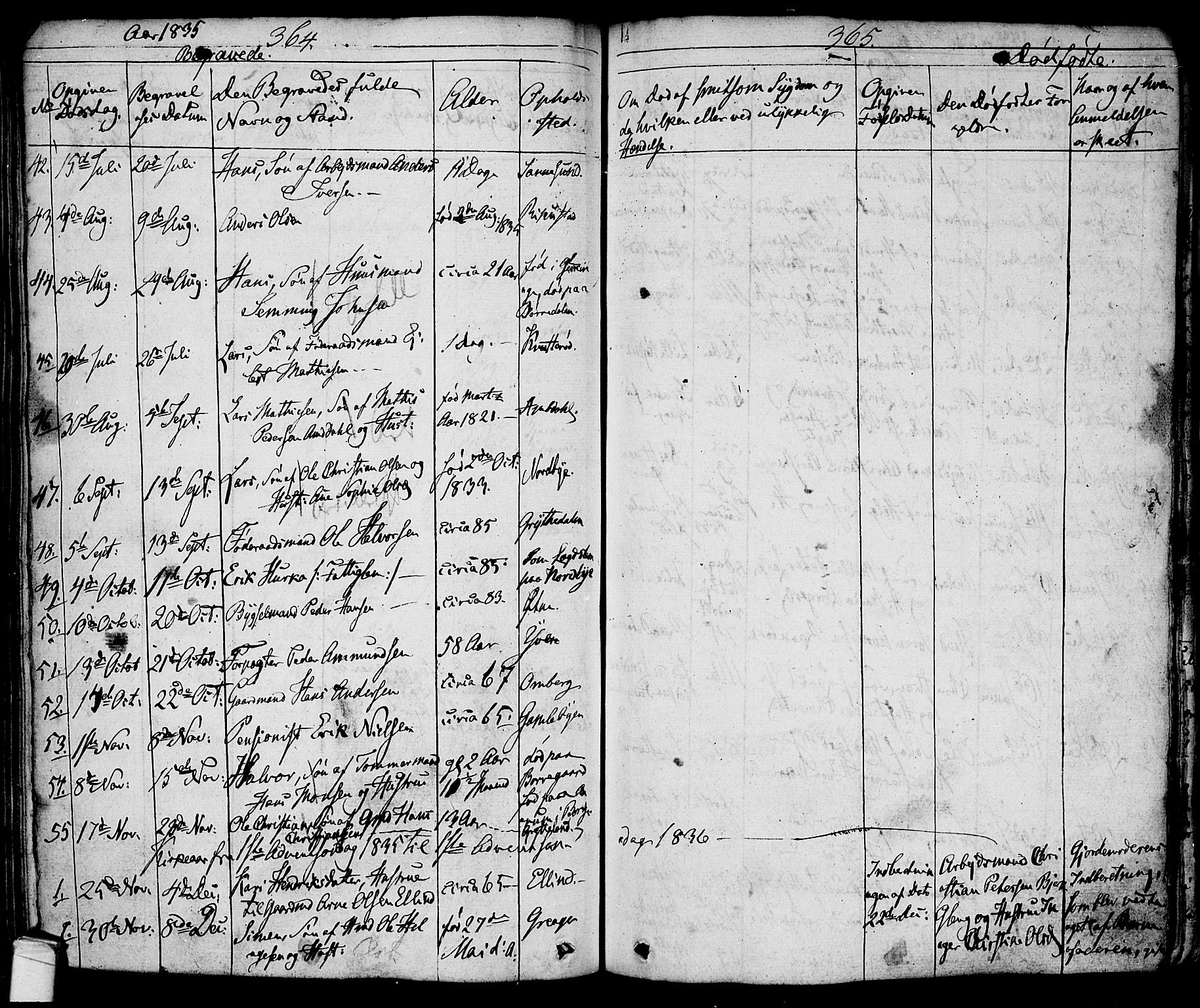 Tune prestekontor Kirkebøker, AV/SAO-A-2007/F/Fa/L0007: Parish register (official) no. 7, 1831-1837, p. 364-365