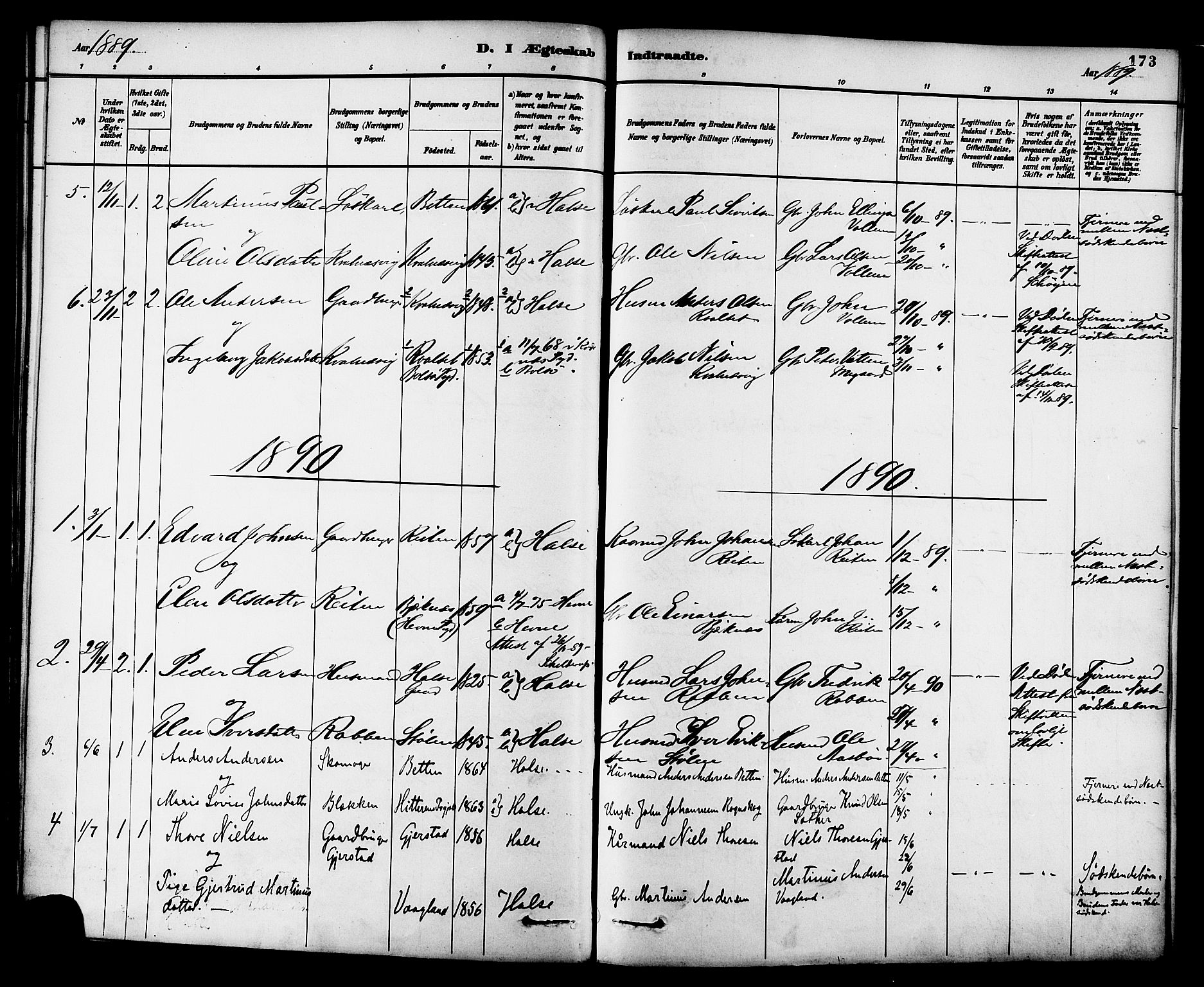 Ministerialprotokoller, klokkerbøker og fødselsregistre - Møre og Romsdal, SAT/A-1454/576/L0885: Parish register (official) no. 576A03, 1880-1898, p. 173