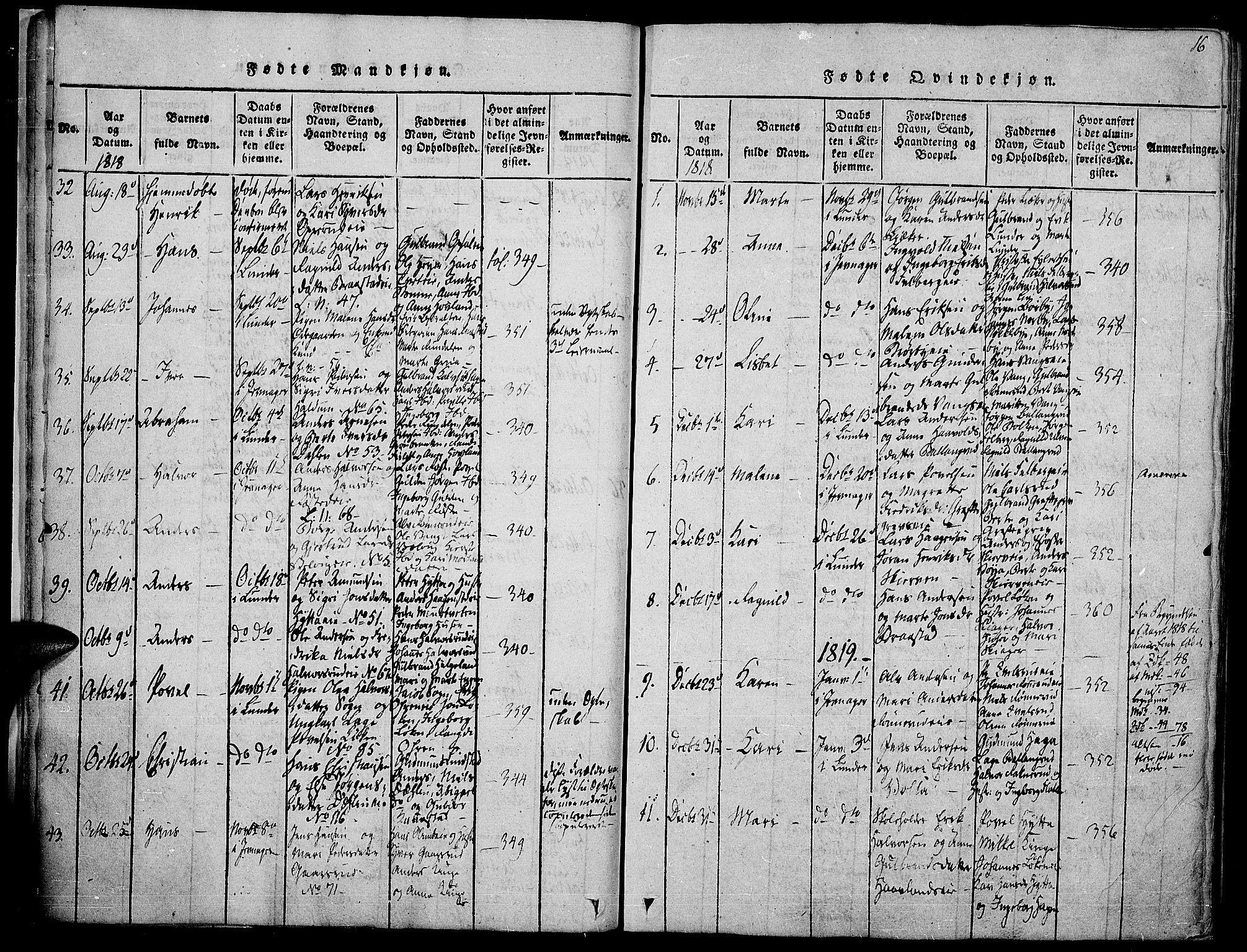 Jevnaker prestekontor, SAH/PREST-116/H/Ha/Haa/L0005: Parish register (official) no. 5, 1815-1837, p. 16