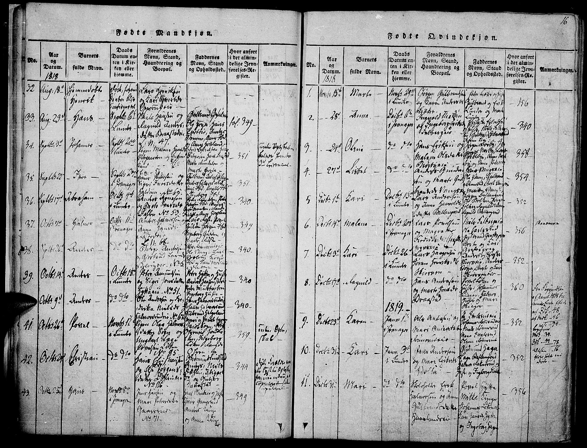 Jevnaker prestekontor, AV/SAH-PREST-116/H/Ha/Haa/L0005: Parish register (official) no. 5, 1815-1837, p. 16