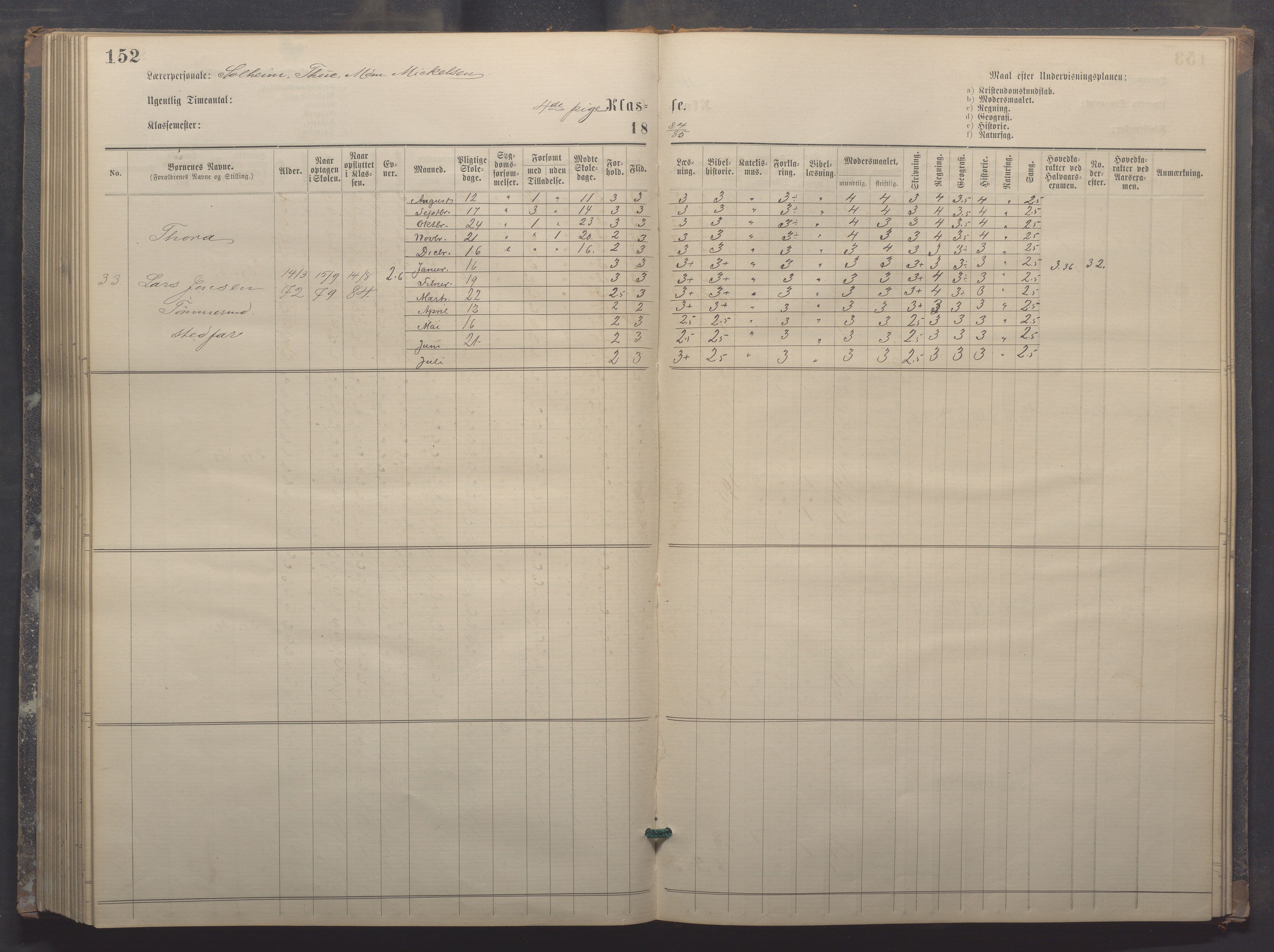 Egersund kommune (Ladested) - Egersund almueskole/folkeskole, IKAR/K-100521/H/L0017: Skoleprotokoll - Almueskolen, 5./6. klasse, 1877-1887, p. 152