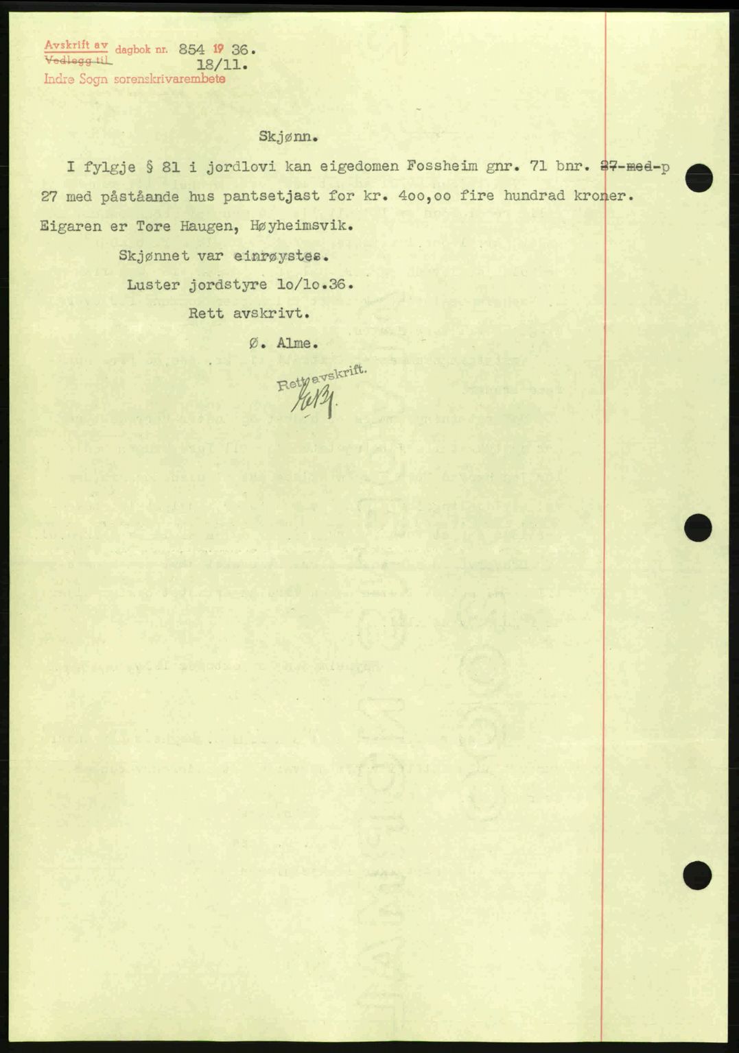 Indre Sogn tingrett, SAB/A-3301/1/G/Gb/Gba/L0030: Mortgage book no. 30, 1935-1937, Deed date: 18.11.1936
