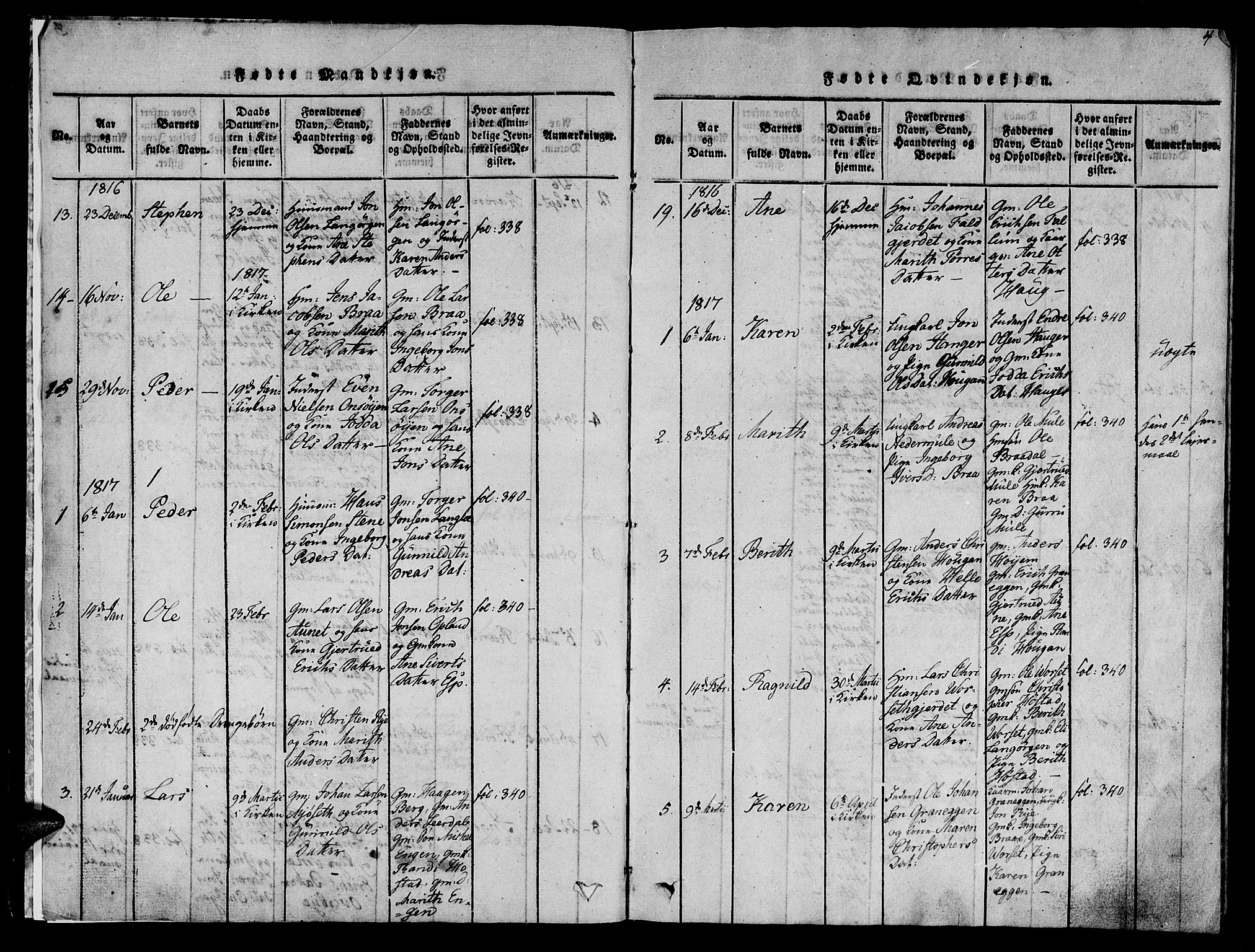 Ministerialprotokoller, klokkerbøker og fødselsregistre - Sør-Trøndelag, SAT/A-1456/612/L0372: Parish register (official) no. 612A06 /1, 1816-1828, p. 4