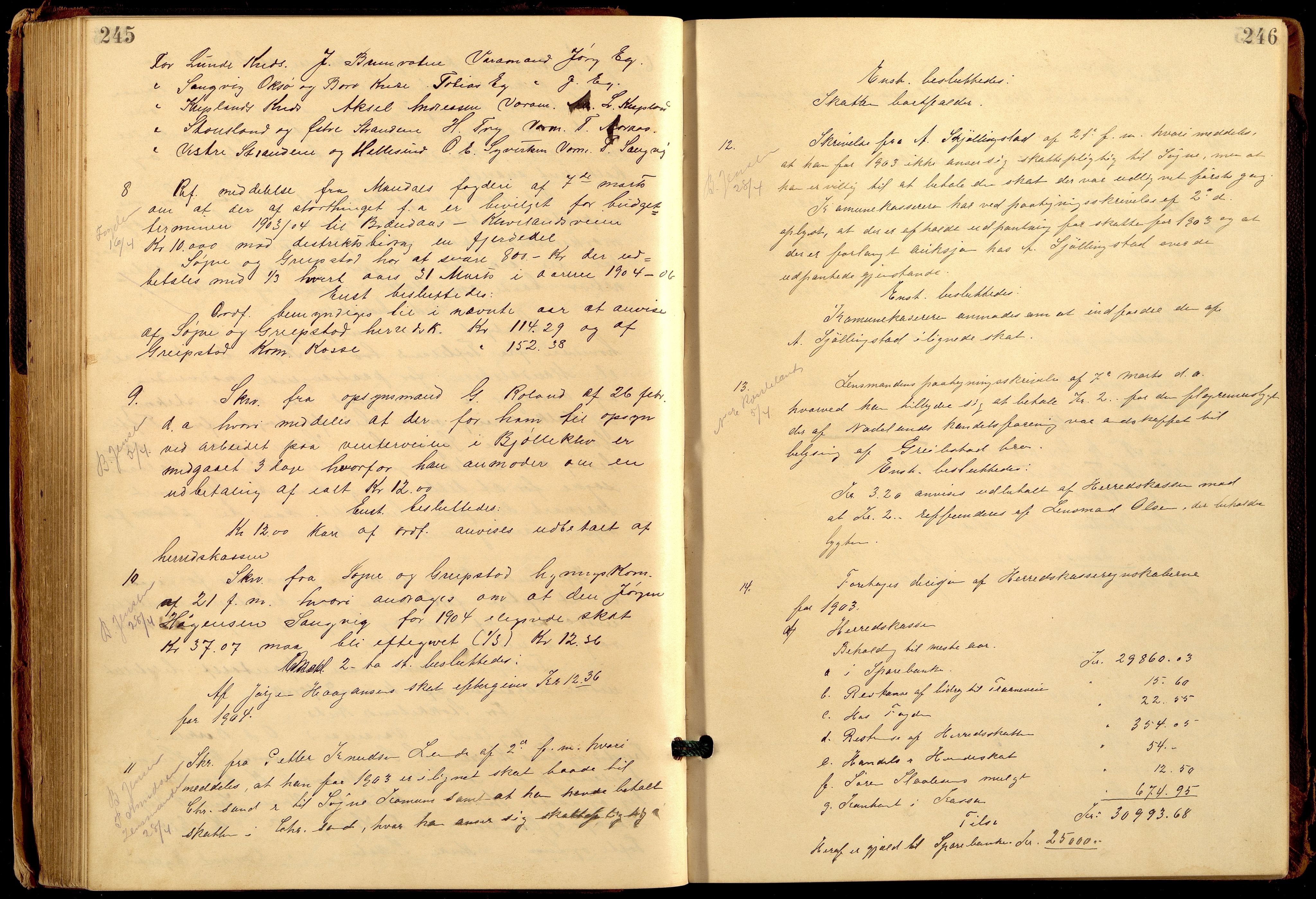 Søgne og Greipstad kommune - Formannskapet, ARKSOR/1018SG120/A/L0006: Møtebok (d), 1901-1909, p. 245-246