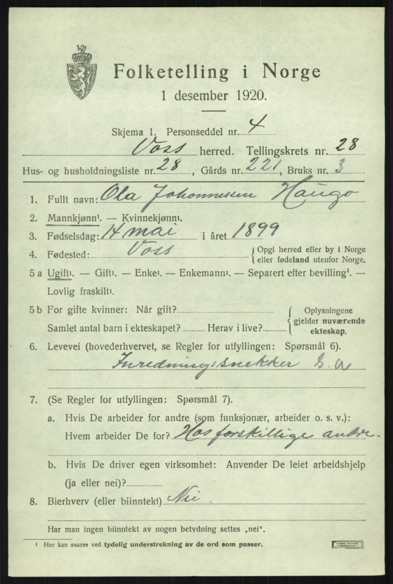 SAB, 1920 census for Voss, 1920, p. 19239