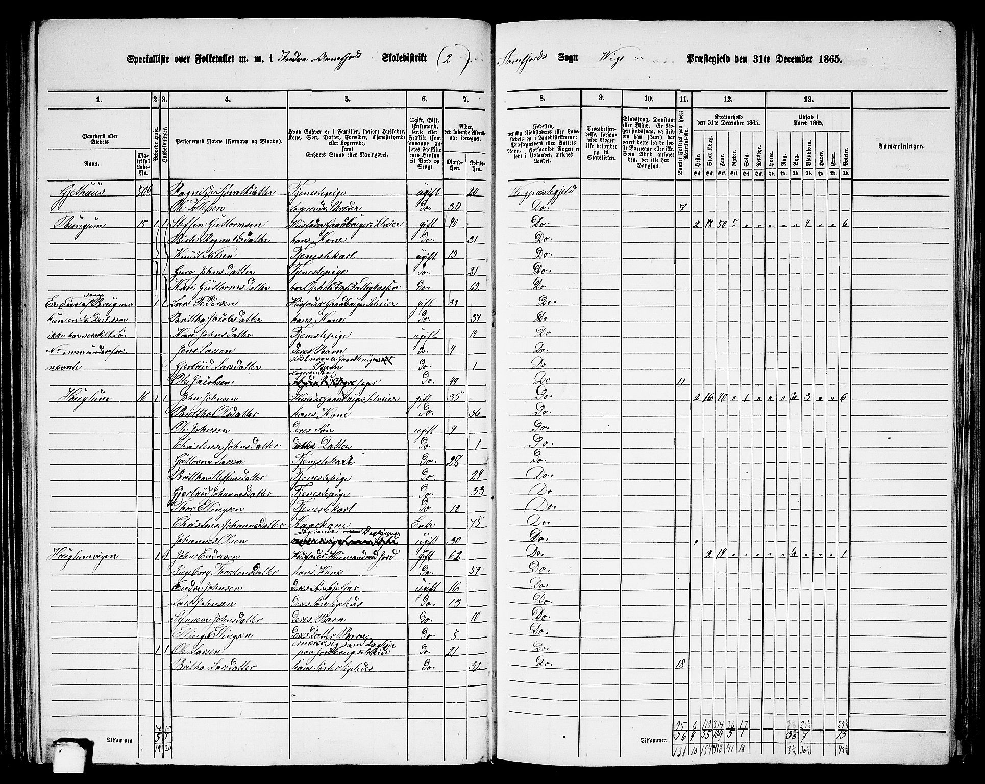 RA, 1865 census for Vik, 1865, p. 99