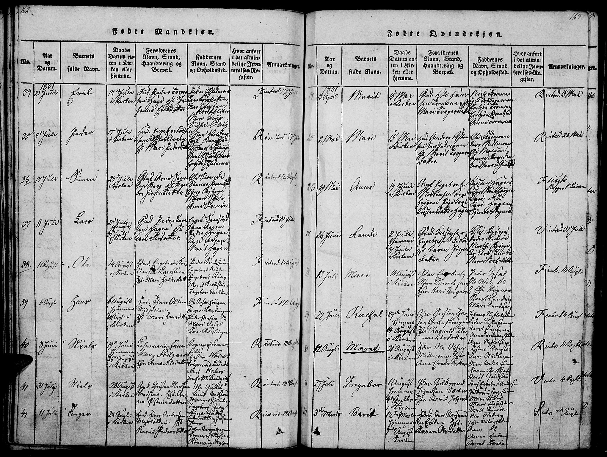 Ringebu prestekontor, AV/SAH-PREST-082/H/Ha/Haa/L0004: Parish register (official) no. 4, 1821-1839, p. 162-163