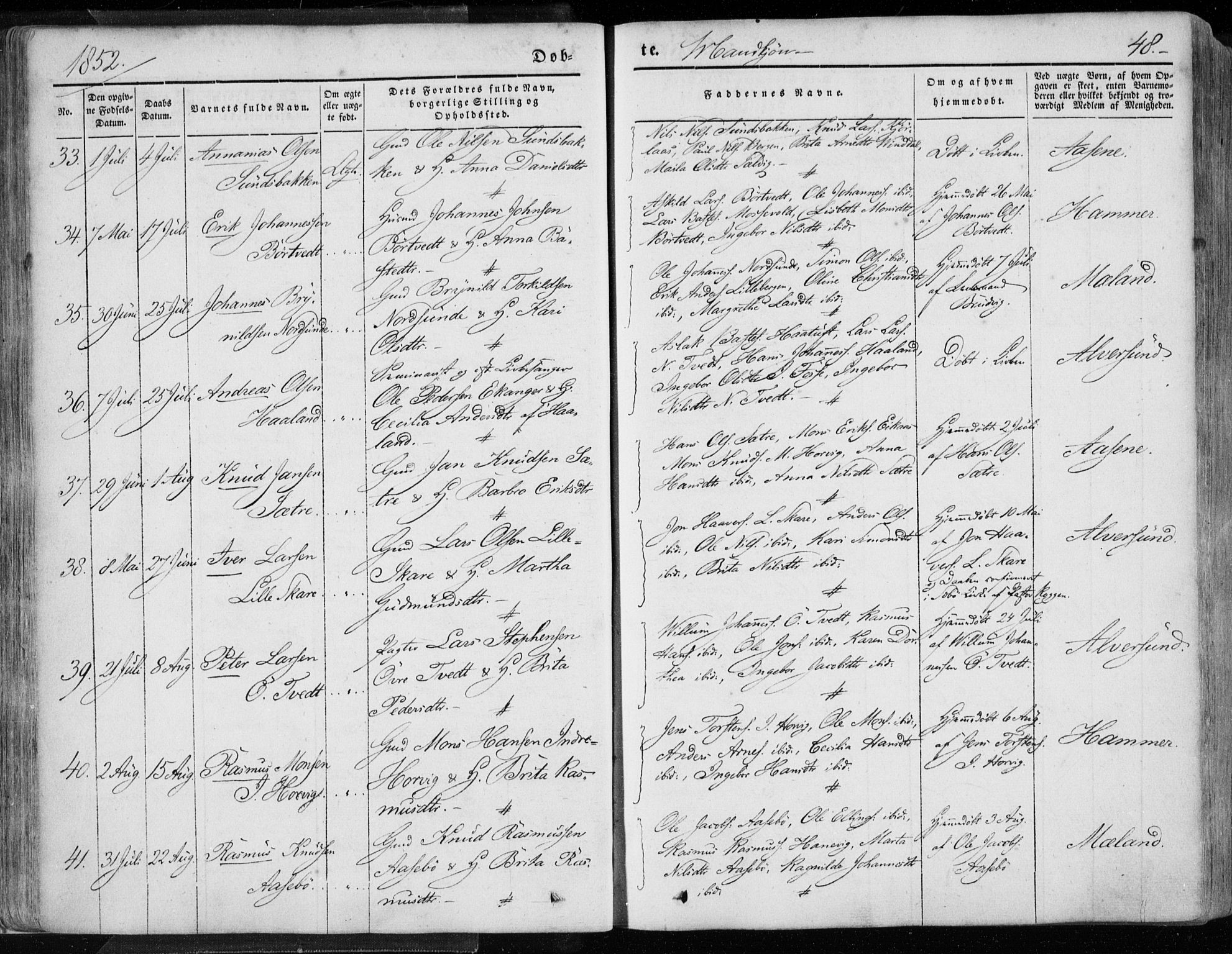 Hamre sokneprestembete, SAB/A-75501/H/Ha/Haa/Haaa/L0013: Parish register (official) no. A 13, 1846-1857, p. 48