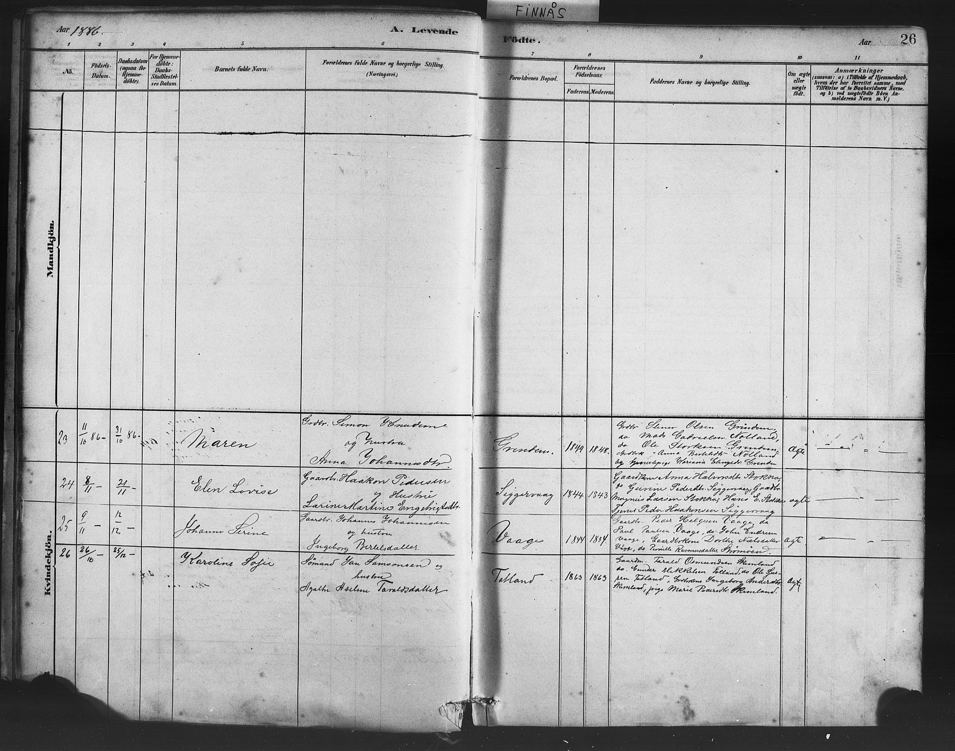 Finnås sokneprestembete, AV/SAB-A-99925/H/Ha/Haa/Haab/L0001: Parish register (official) no. B 1, 1881-1894, p. 26