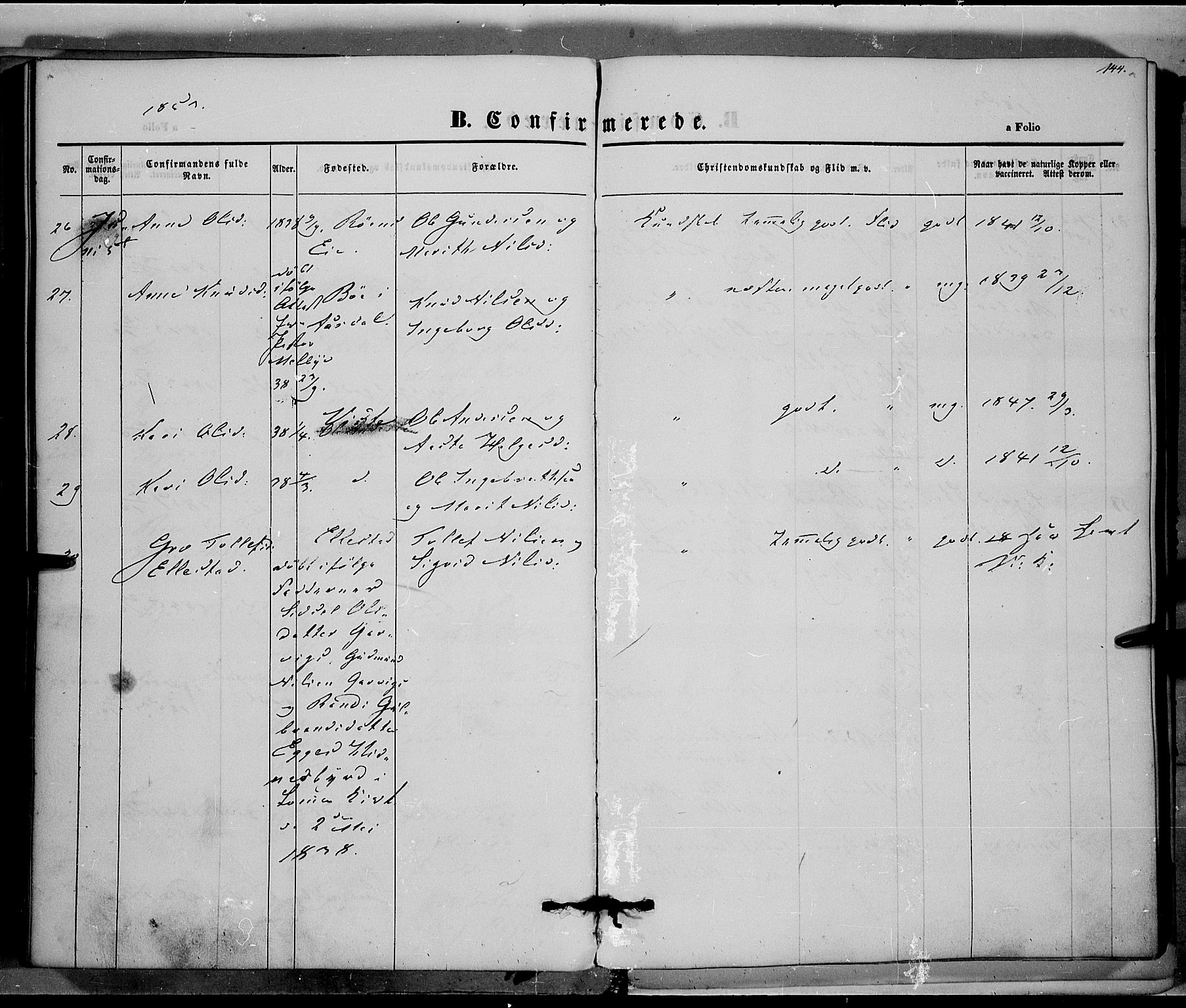 Vestre Slidre prestekontor, AV/SAH-PREST-136/H/Ha/Haa/L0001: Parish register (official) no. 1, 1844-1855, p. 144