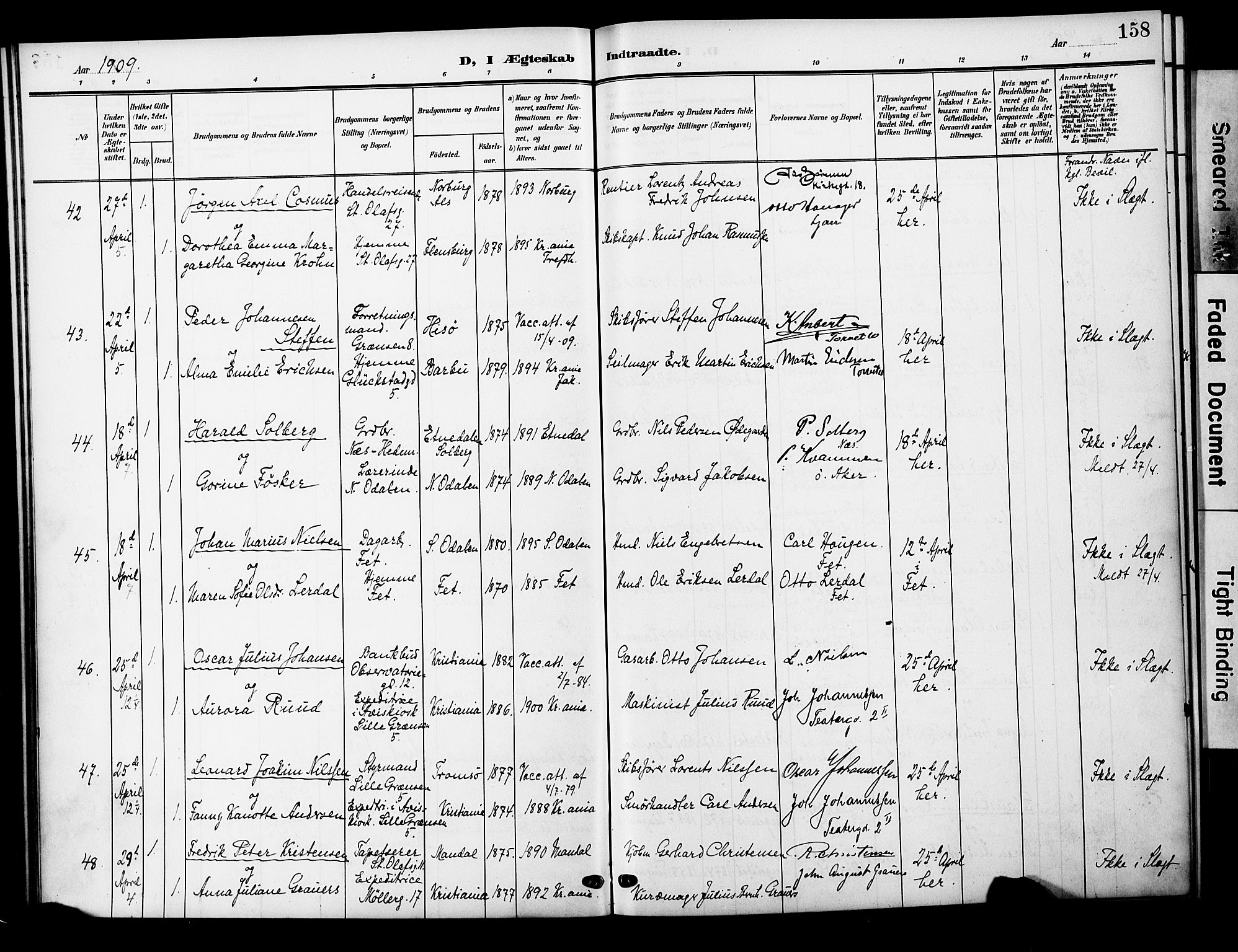 Oslo domkirke Kirkebøker, SAO/A-10752/F/Fa/L0033: Parish register (official) no. 33, 1902-1913, p. 158