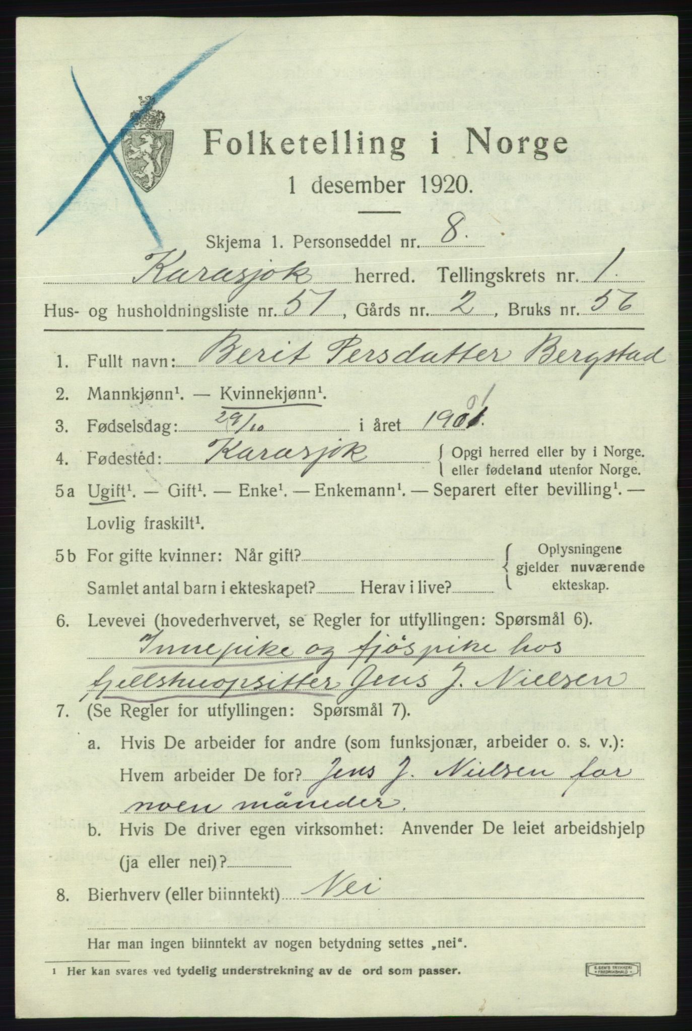 SATØ, 1920 census for Karasjok, 1920, p. 992