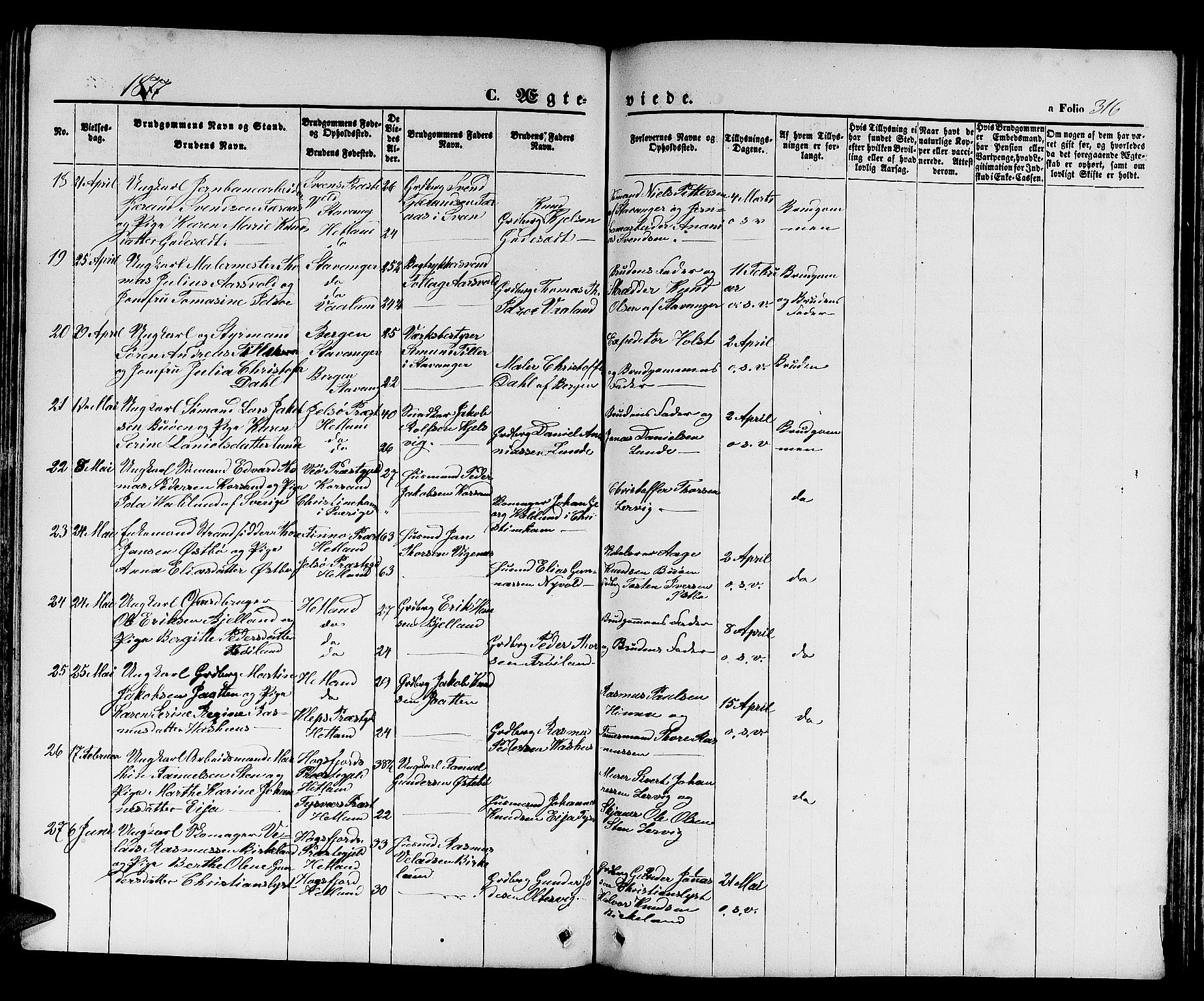 Hetland sokneprestkontor, SAST/A-101826/30/30BB/L0003: Parish register (copy) no. B 3, 1863-1877, p. 316