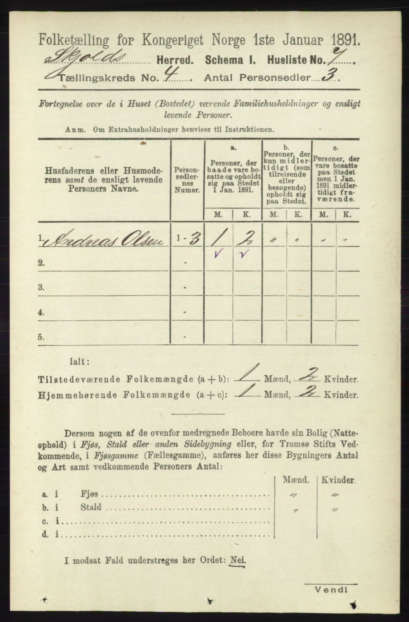 RA, 1891 census for 1154 Skjold, 1891, p. 516