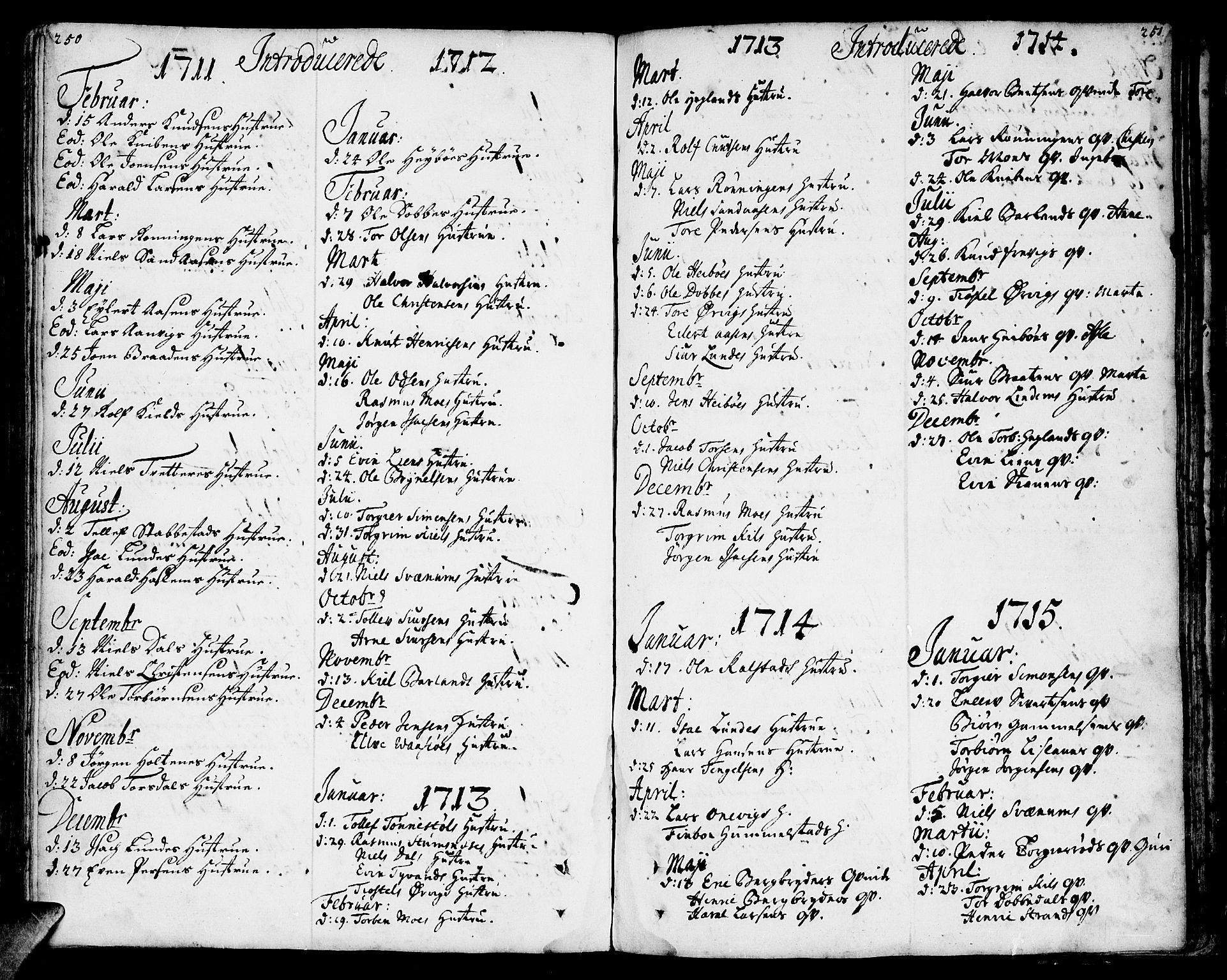 Sannidal kirkebøker, SAKO/A-296/F/Fa/L0001: Parish register (official) no. 1, 1702-1766, p. 250-251