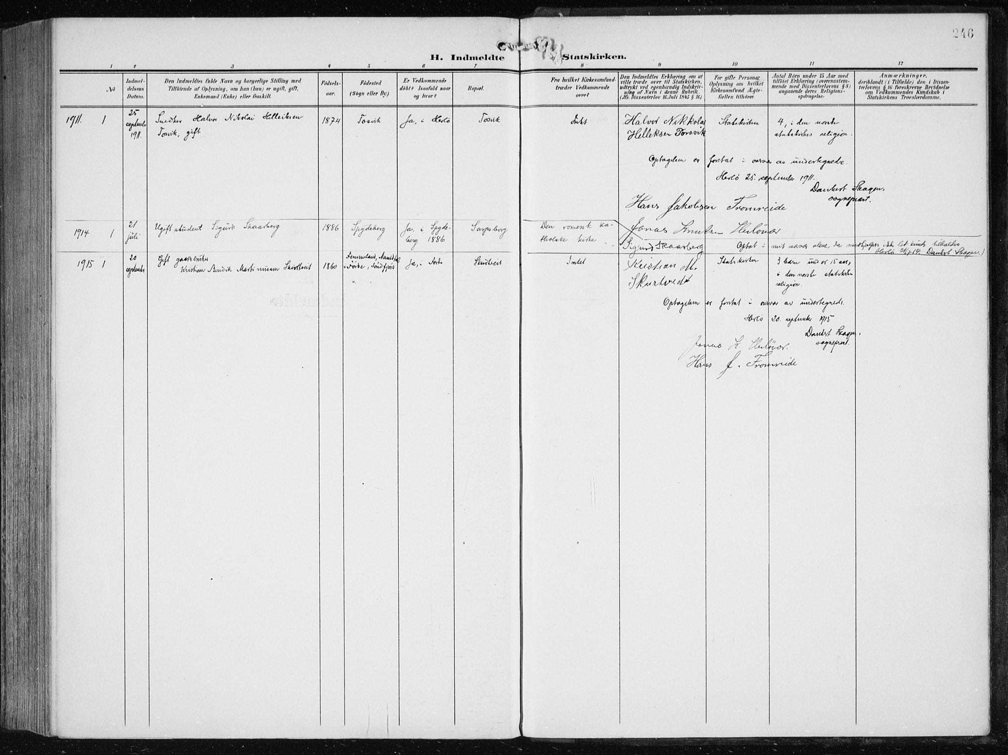 Herdla Sokneprestembete, SAB/A-75701/H/Haa: Parish register (official) no. A 5, 1905-1918, p. 246