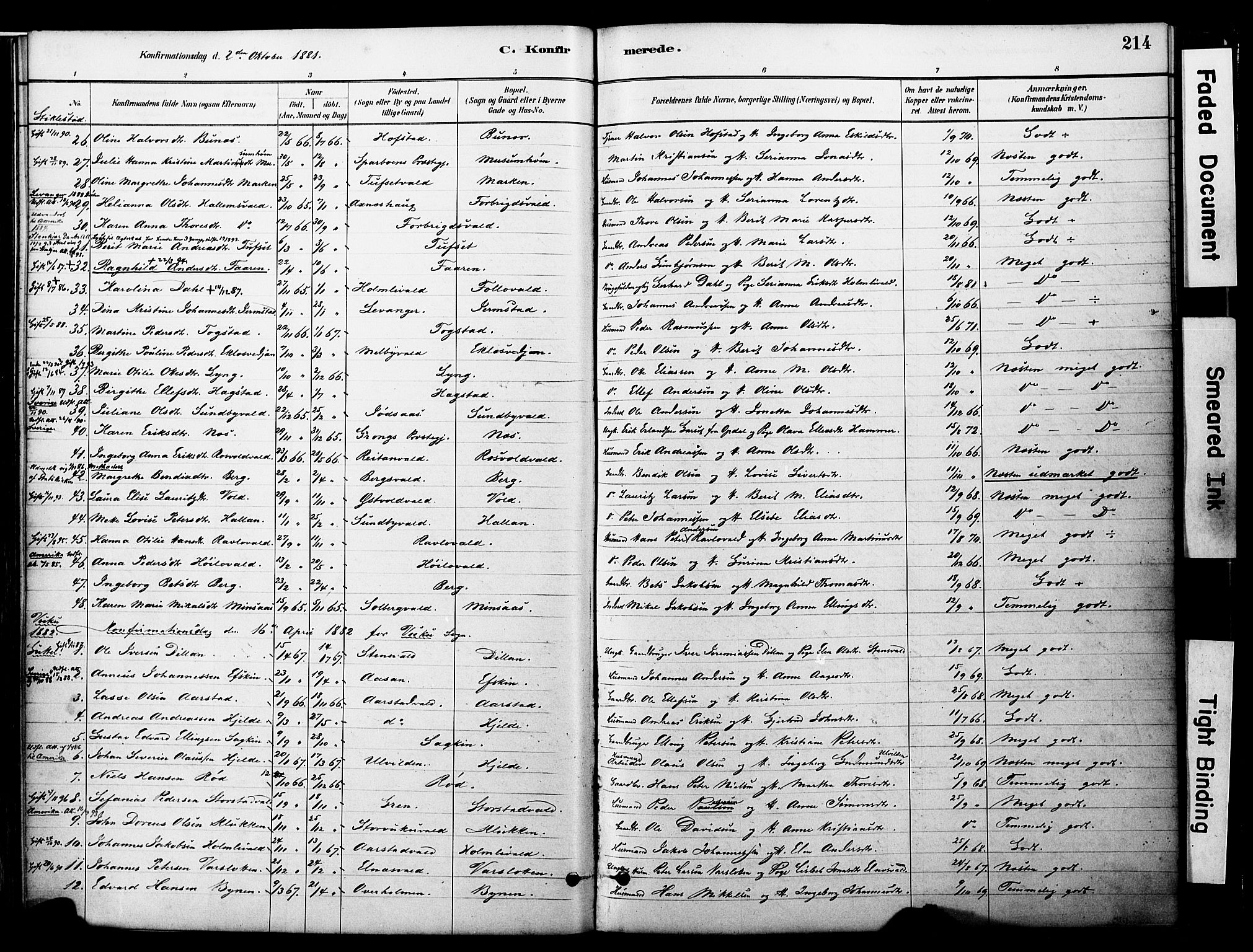 Ministerialprotokoller, klokkerbøker og fødselsregistre - Nord-Trøndelag, AV/SAT-A-1458/723/L0244: Parish register (official) no. 723A13, 1881-1899, p. 214